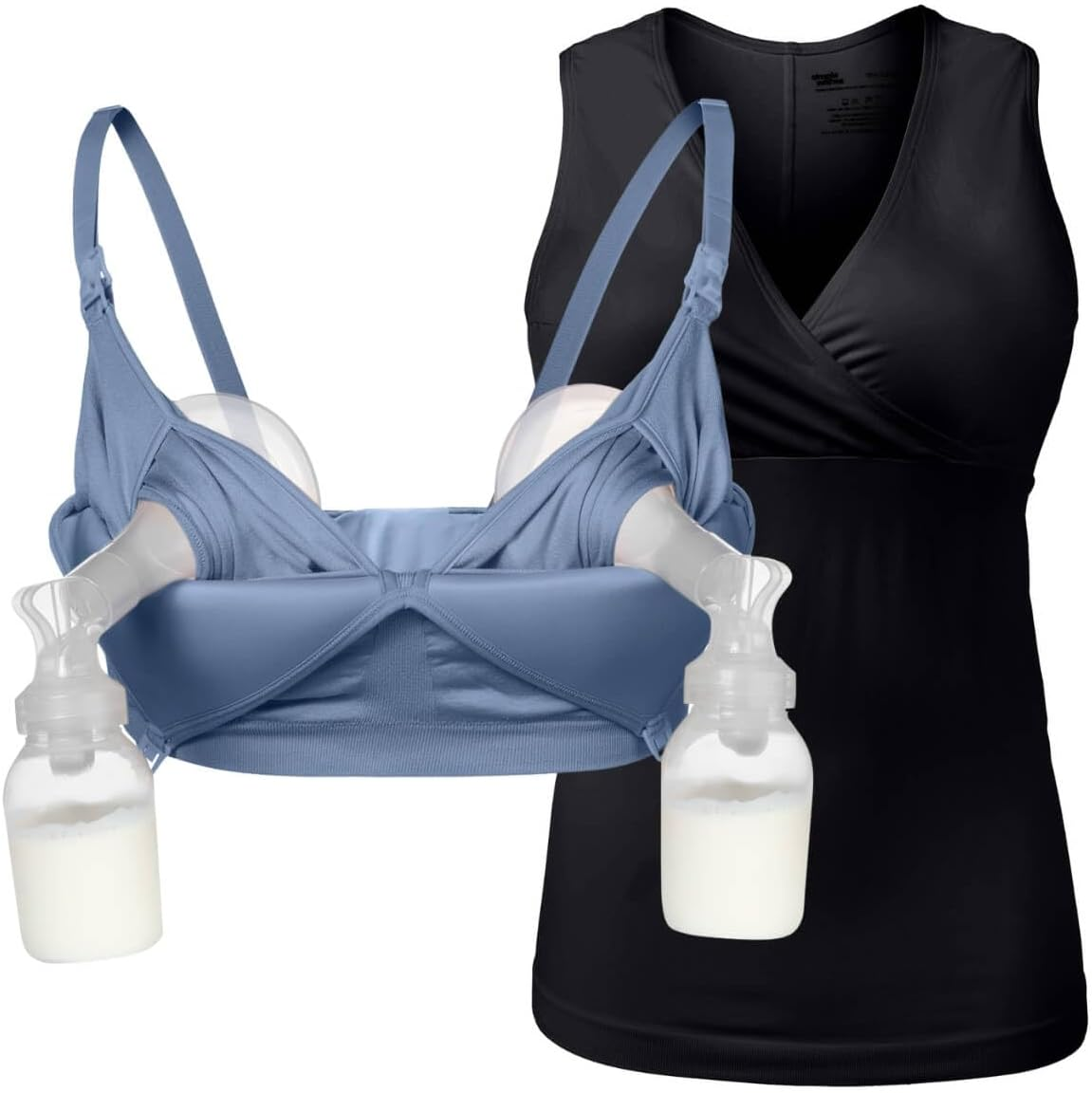 Supermom Hands Free Pumping and Nursing Bra - Hands Free Nursing Bra for Pumping - Breastfeeding Bras for Women, (Combo Pack) Maine Blue Bra + Black Tank, Large image number 5