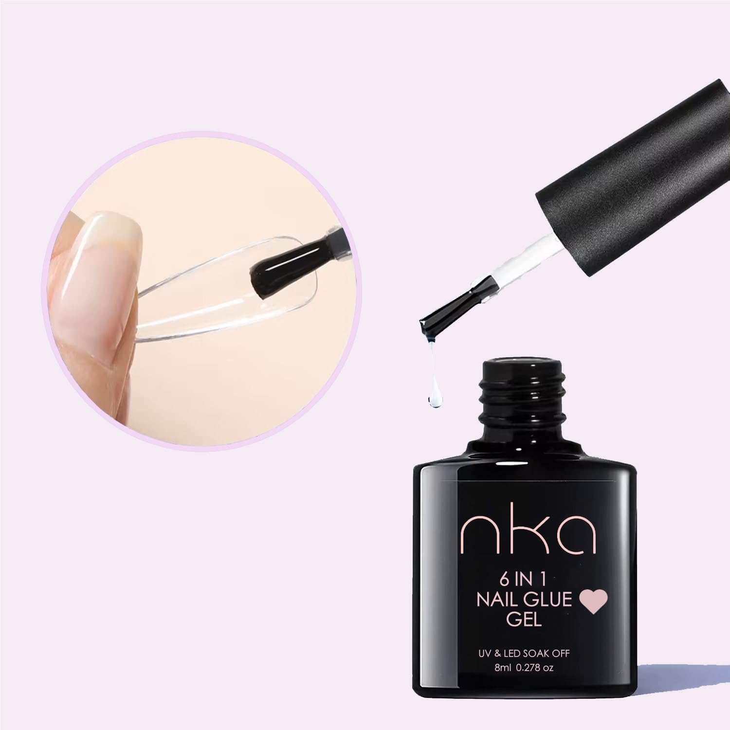 NKA 6 in 1 UV LED Nail Glue Gel, for Soft Gel Nail Tips, Press on Nails, Non Toxic 9 Free Formula, Blooming Gel, Strengthener, Base Coat -8Ml image number 3