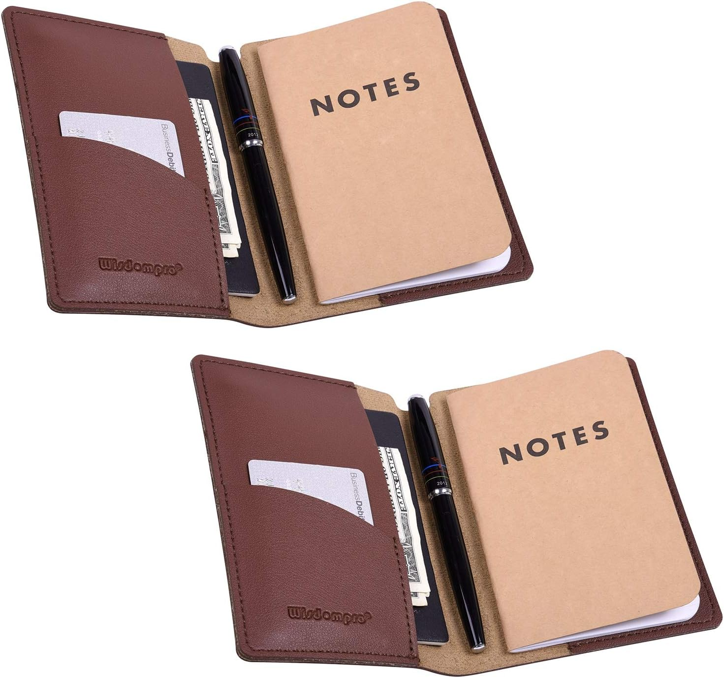 Journal Cover, 2 Pack Wisdompro PU Leather Notebook Cover for Field Notes, or Other 3.5" X 5.5" Pocket Notebooks - Black