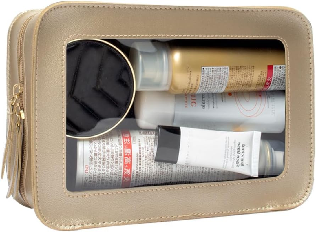 Clear Makeup Bag Small, TSA Approved Portable Toiletry Bag with Zipper Cosmetic Travel Bag Makeup Organizer Case Mini Makeup Pouch for Purse Car Organizer Bag for Women Men, Gold C, Clear Tsa Approved - 1-Black Set image number 4