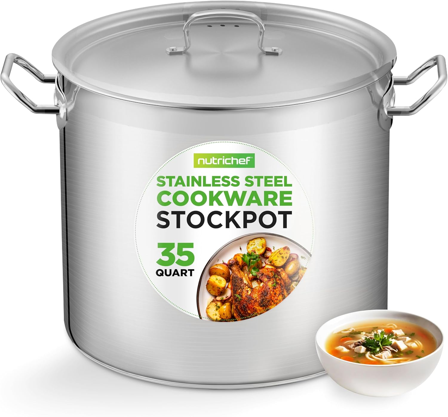Stainless Steel Cookware Stockpot, 35 Quart Heavy Duty Induction Soup Pot with Stainless Steel Lid and Strong Riveted Handles, Even Heat Distribution, Compatible with Most Cooktops image number 4