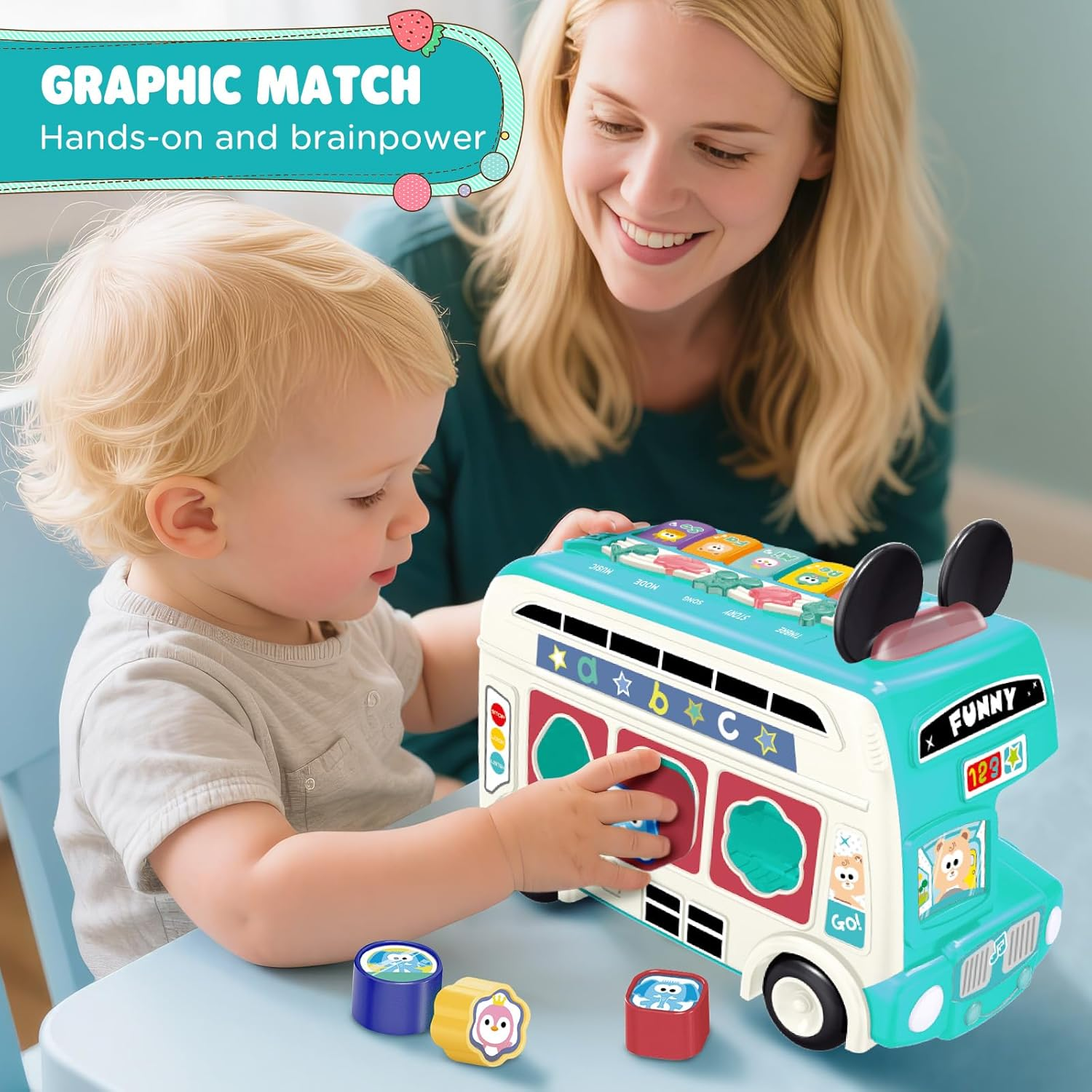 Baby Musical Toys - [2025 New] Large Early Learning Montessori Toys, Multifunctional Educational Sensory Game Music Bus with Sound/Shape Sorter, Birthday Gift for Boys Girls 18M+ image number 1