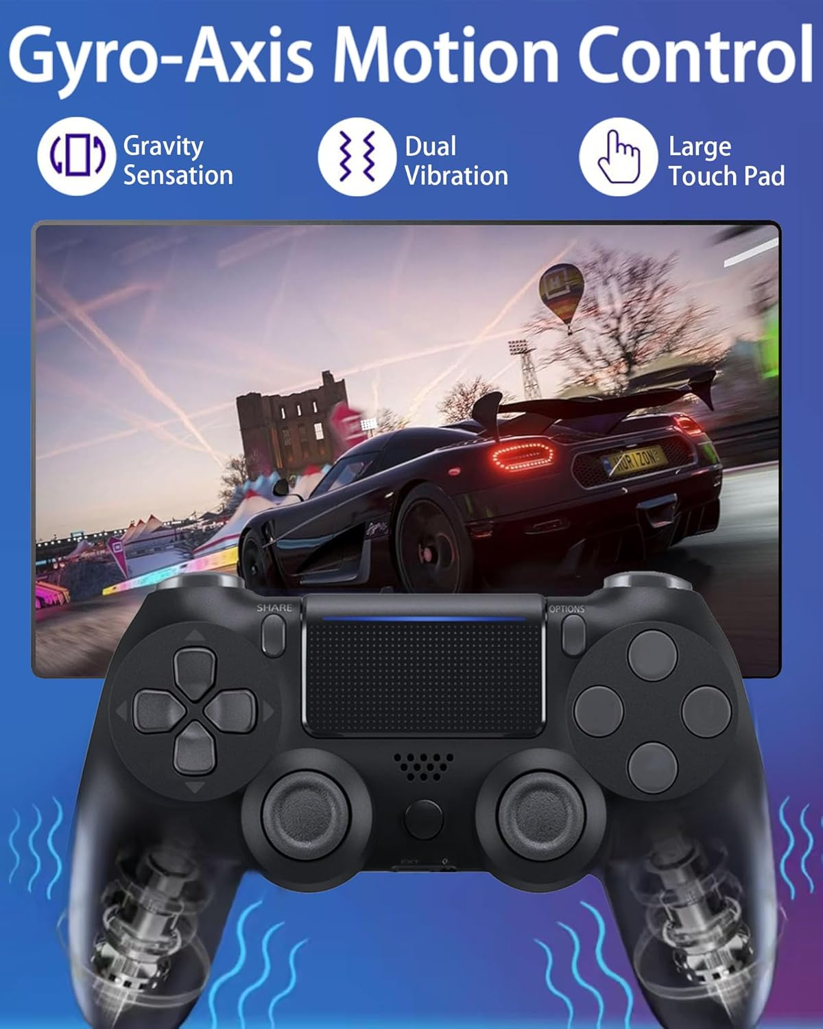 Wireless Controller for Ps-4,Compatible with P-S4/Pro/Slim/Pc Bluetooth Controller,Dual Vibration,Touch Panel, 3.5Mm Audio Jack,Six-Axis Joystick(Black) image number 4