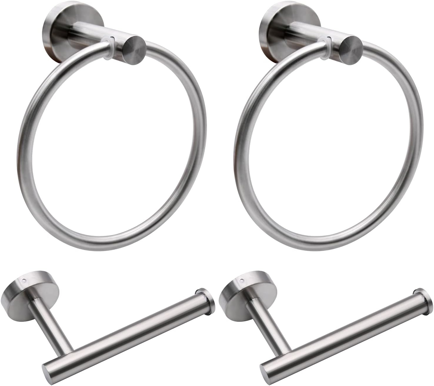 2Pcs Matte Black Toilet Paper Holder and Towel Ring Set, Stainless Steel Hand Towel Holder and Towel Hanger with Hardware Pack