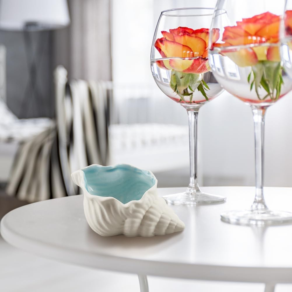 PAOFUFUI Conch Shape Ceramic Jewelry Tray, Aqua Shell Trinket Dish Ceramic Ring Earring Holder Ocean-Themed Decorative Trinket Plate for Rings Earrings Necklaces Bracelet Jewelry Watch Keys (Blue) image number 1