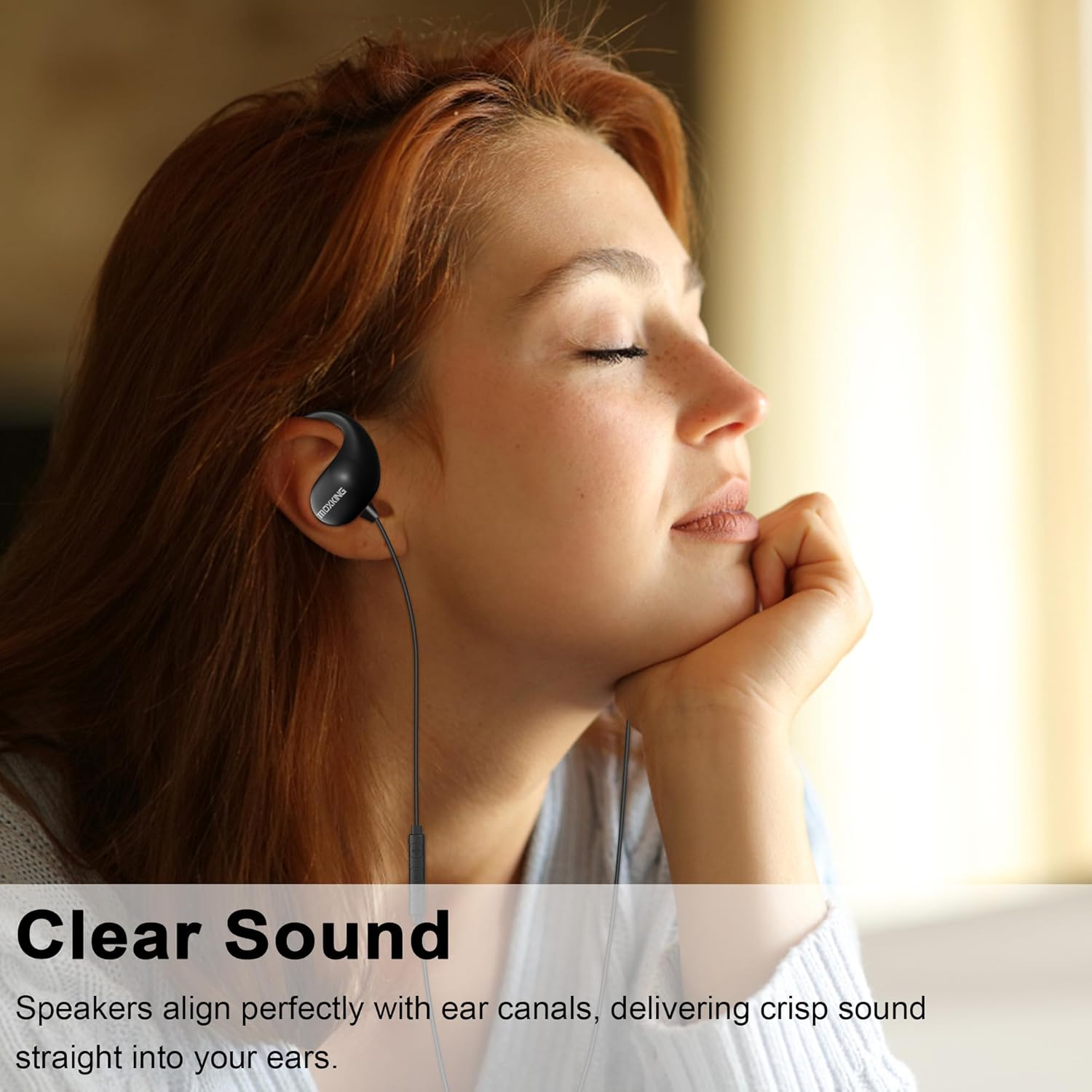 MOXKING Wired Open-Ear Earphone with Microphone Volume Control & Calls with In-Line Controls, 3.5Mm Jack, and Wrap around Over-Ear Hook image number 4