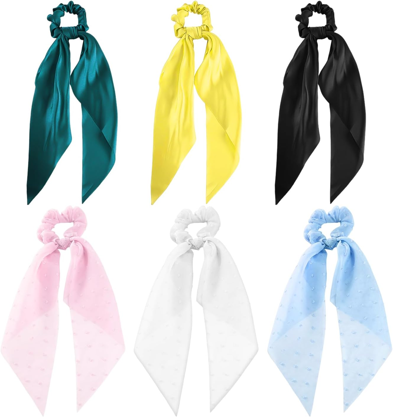 3 Satin Hair Bands, 3 Mesh Hair Bands with Streamers, Simple Elastic Hair Ropes, Decorative Headgear for Ponytail and Solid Hair Accessories