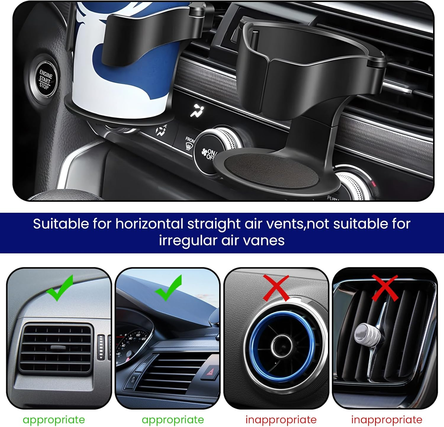 Car Cup Holder, All Purpose Adjustable Air Vent Cup Holder with Non-Slip EVA Pads, Universal Car Drink Cup Can Coffee Mug Holder with 3 Pairs Car Ventile Clips for Most Cars Bottle Cup Holder