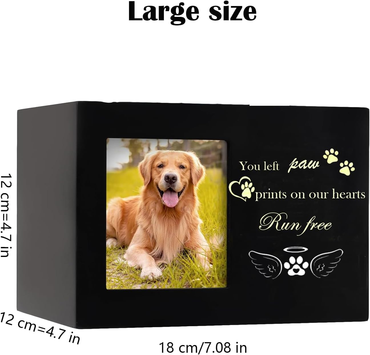Pet Urns for Dogs or Cat Ashes, Large Wooden Dog Memorial Cat Dog Urn, Urne Pour Chien Pet Sympathy Gifts Black Wooden Box with Pet Memorial Pictures Frame Pet Memorial Keepsake (L,18 * 12 * 12Cm) image number 6