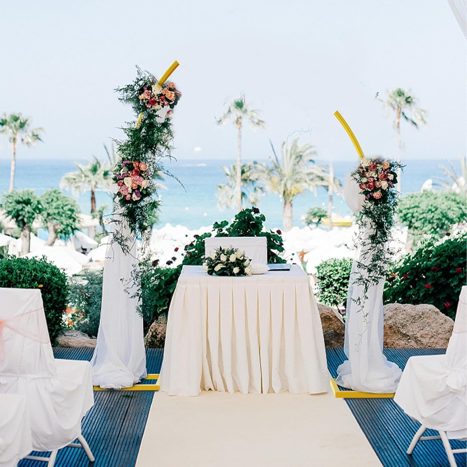 Metal Arch Backdrop Stand Set of 2 Gold Curved Top Arch Wedding Backdrop Stand, 6.72Ft (2.05M) and 7.87(2.4M)Ft Balloon Arch Frame for Ceremony, Birthday Party, Anniversary, Baby Shower Floral Stand Backdrop Decoration