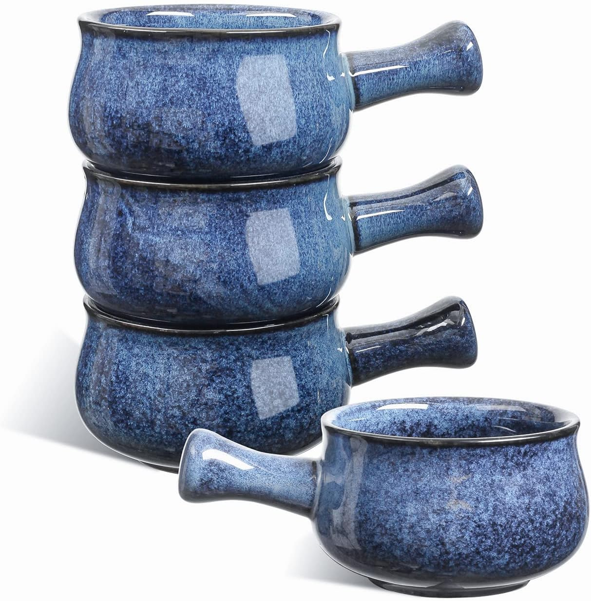 Vicrays French Onion Soup Bowls with Handles, 26 Ounce for Soup, Chili, Beef Stew, Chip Resistant, Dishwasher Microwave Safe, Set of 4 (Blue)