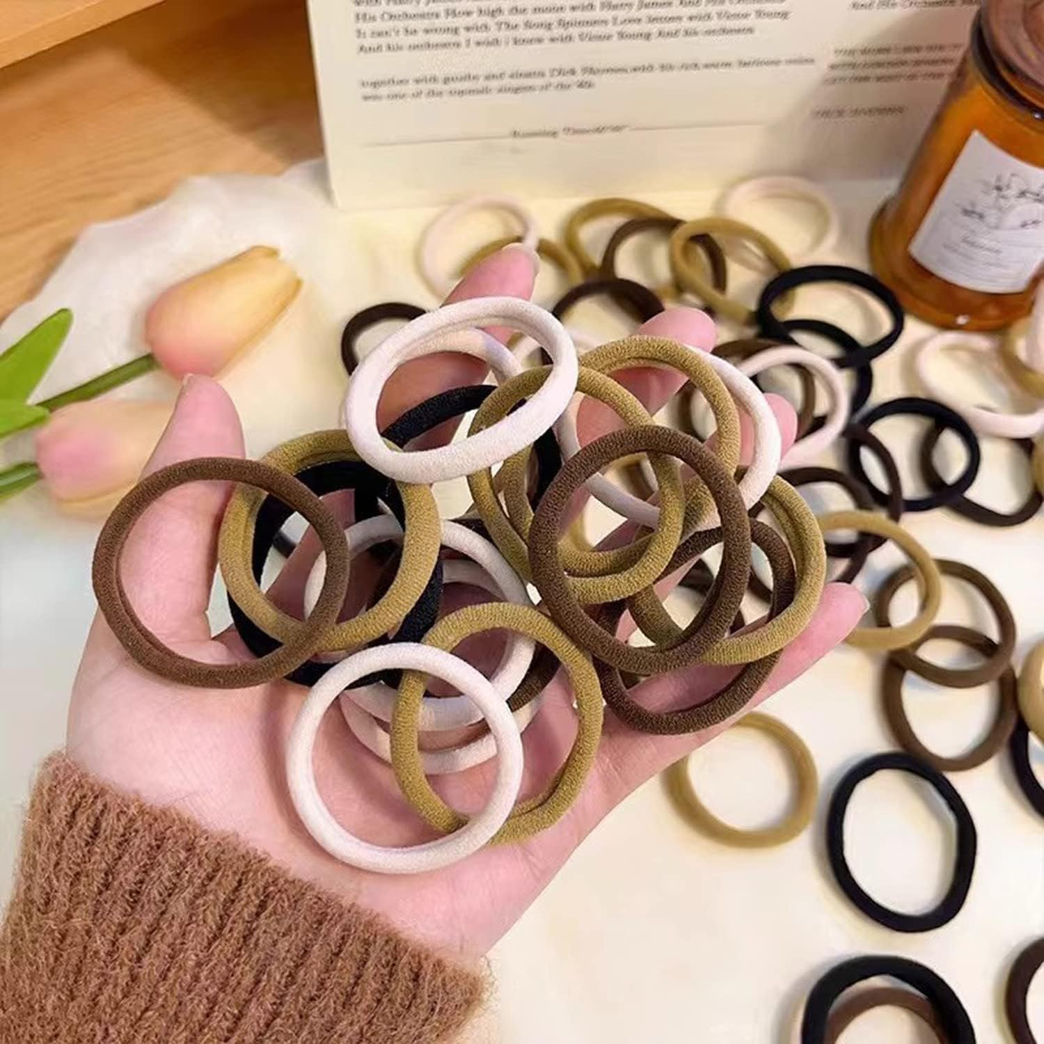 KINDOYO 30 Pack Strong Elastic Hair Ties - Women Girls Soft Hair Bobbles Thick Seamless Cotton Hair Bands Ponytail Holders Hair Accessories image number 1