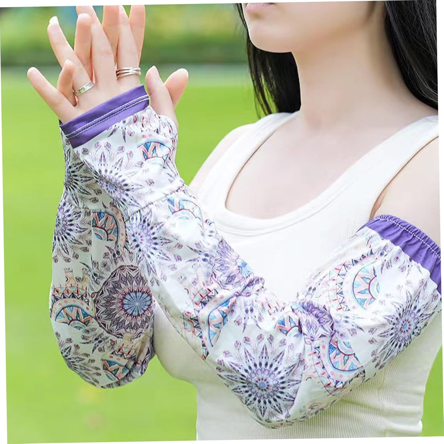Gardening Cooling Arm Sleeves Floral UV Cooling Arm Sleeves Farm Sun Protection Garden Sleeves Protective Arm Sleeves for Women One Size Fits Most Arm Sleeves - Floral image number 7