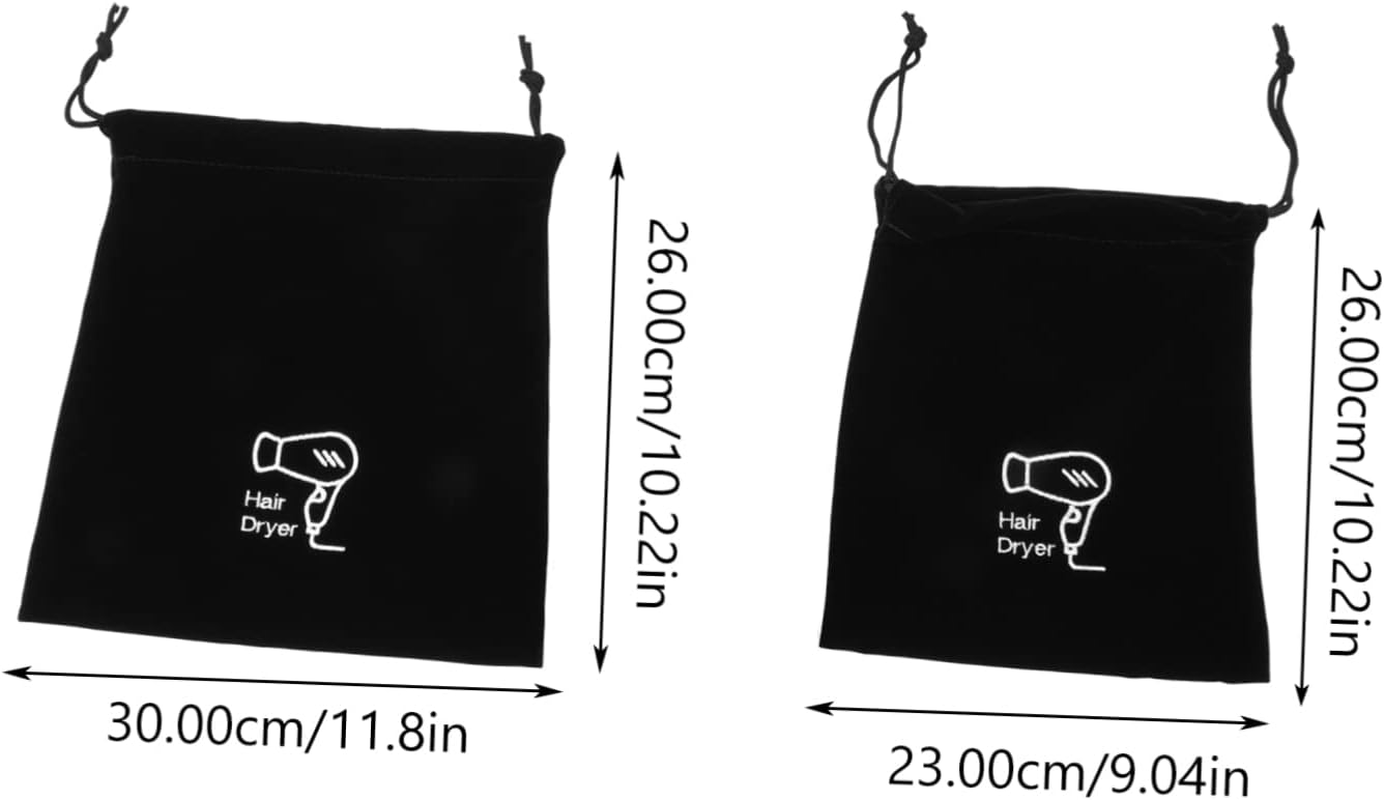 Outanaya 2Pcs Hair Dryer Storage Bag Black Drawstring Pouch Multifunctional Organizer for Travel Home Hotel Use Dustproof Velvet