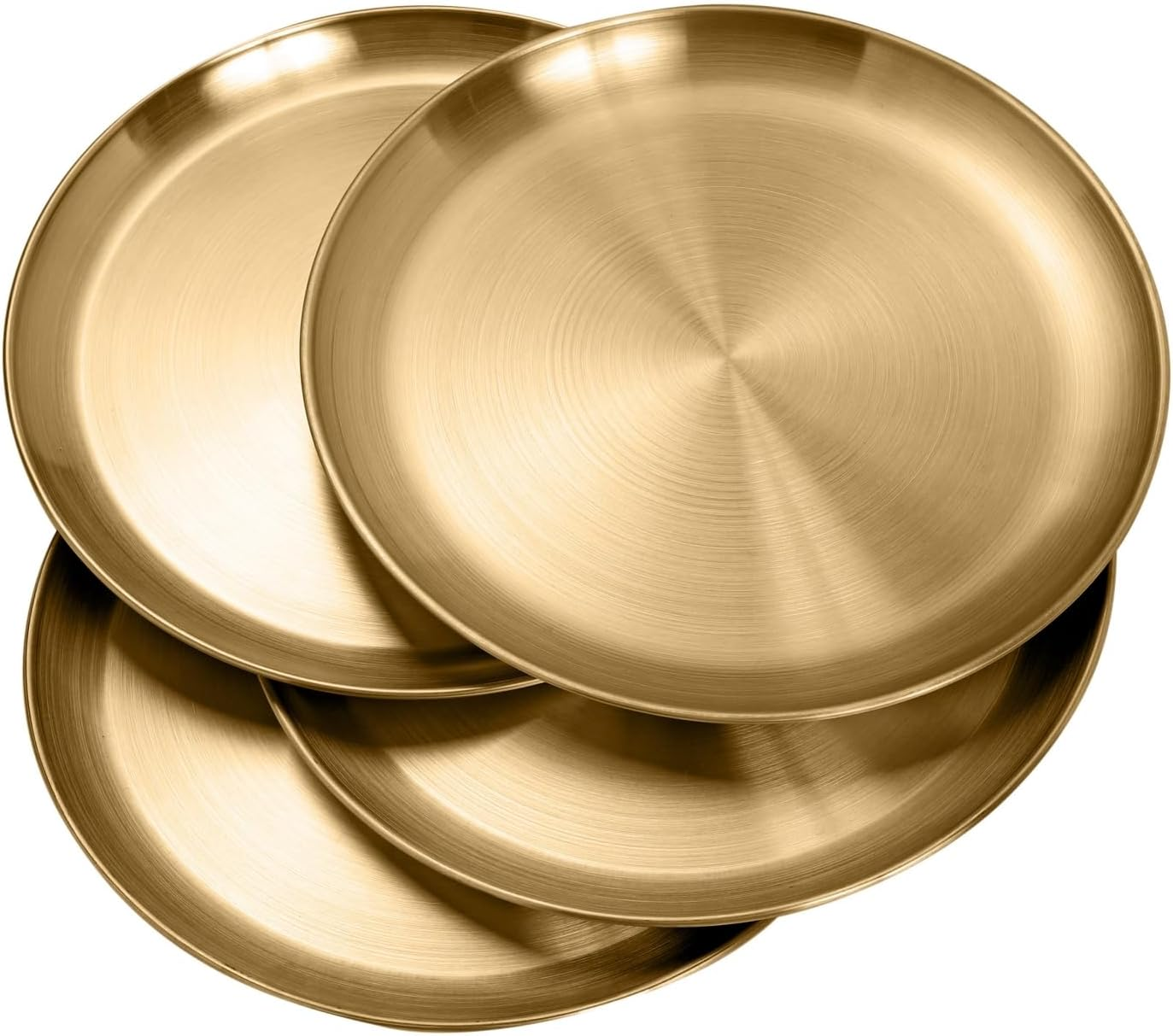 WANBY Stainless Steel Plates Gold Metal Dinner Plates Unbreakable Dinner Dishes Set for Kitchen Home Camping Outdoor Party BBQ (10Inch 4Pcs) image number 5