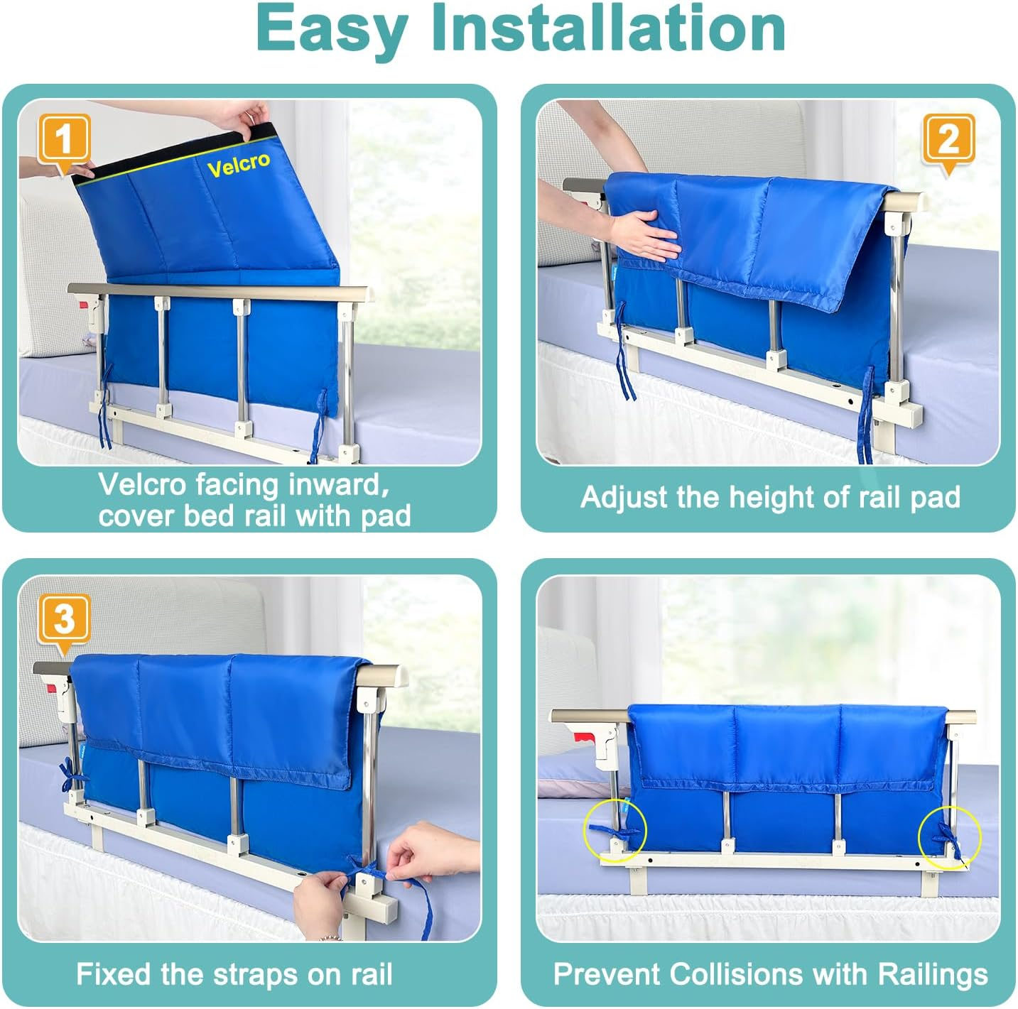 Bed Bumper Pads for Hospital Bed Rail Cover Crib Padding Bedside Safety Guard for Adults Medical Foam Bumper Pads Padding Cover Falling Out of Bed Crash Bumpers 30"X12" (Blue,1 PCS) image number 2