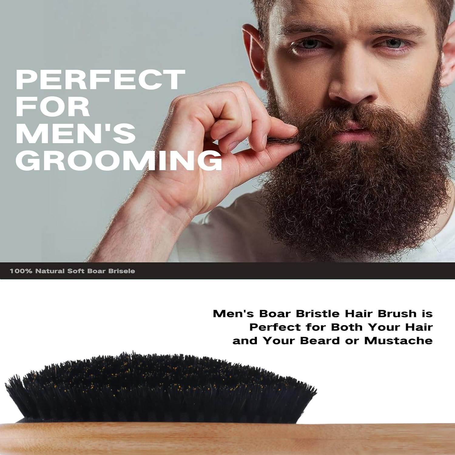 100% Boar Bristle Hair Brush, Eco-Friendly Hairbrush for Women Men & Kids, Hair Smoothing and Massaging Detangling, Enhance Shine & Health, Professional Hair Brush for All Hair Types image number 3