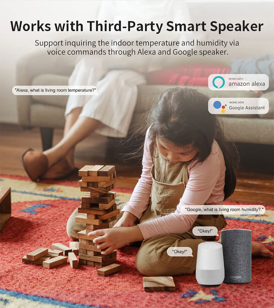 Uantii Smart Temperature Humidity Sensor Tuya Wifi Indoor Thermometer App Monitor Compatible with Alexa Works with Google Assistant (2)