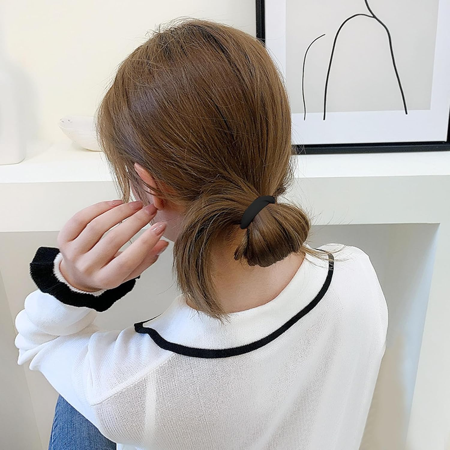 SWYSGS 40 Hair Bobbles Black - Premium Rubber Bands Hair Bands - Elastic and Cotton - Rubber Bands for Women and Girls Bun - Hair Band Ponytail Rubber, Black image number 5