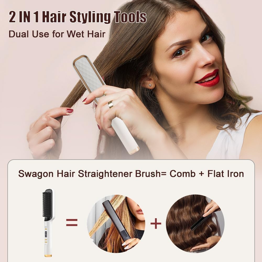 Anion Hair Straightener Brush B1,Negative Ion Hair Straightening Styling Comb,Hot Brush Ring Comb with LED Screen,Anti-Scald, Auto-Off, Fast Heating,30 Temp Settings for Home,Travel & Salon image number 3