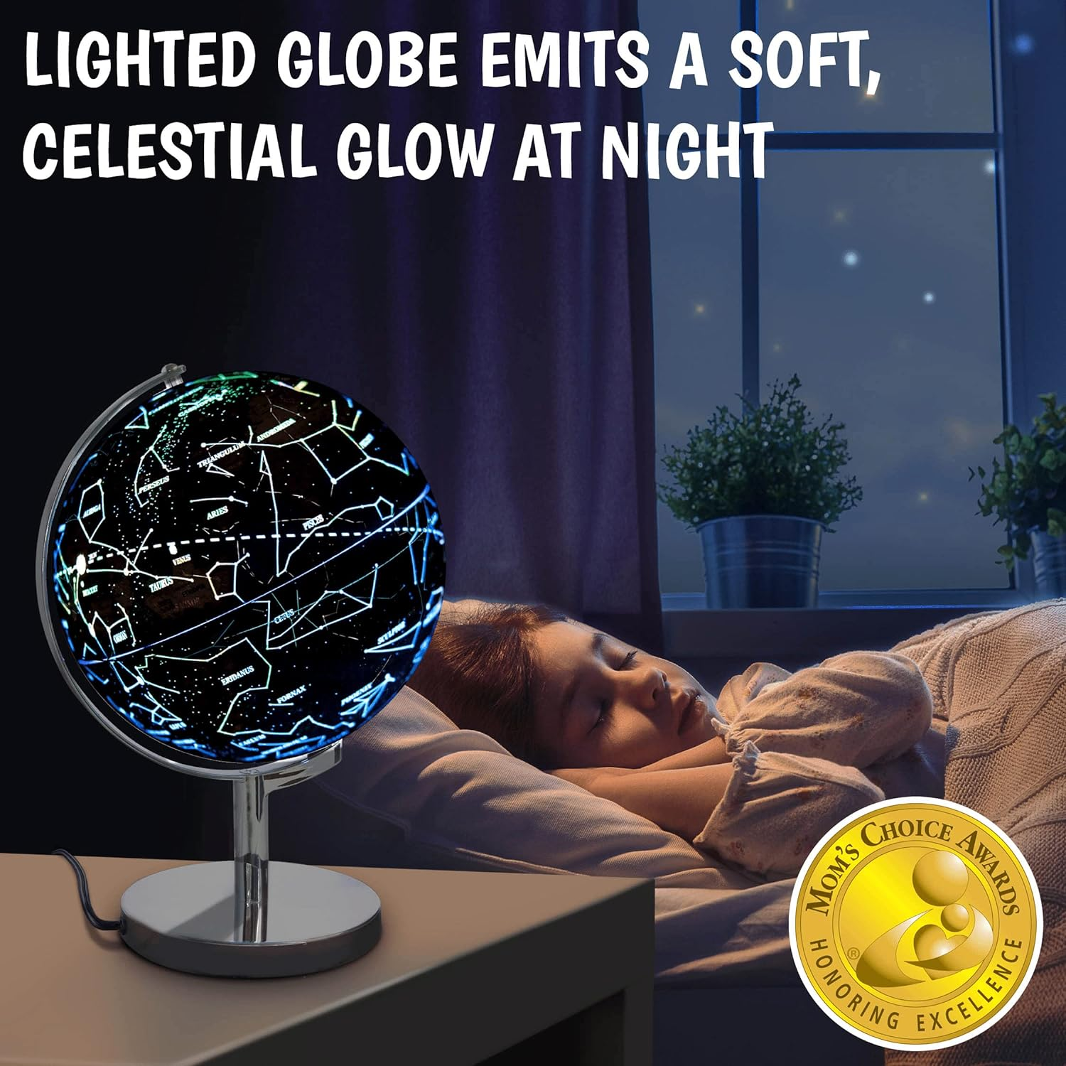 3-In-1 Illuminated World Globe - Nightlight and Constellation Globe for Kids with World Map Interactive App and Illustrated Constellation Map image number 2