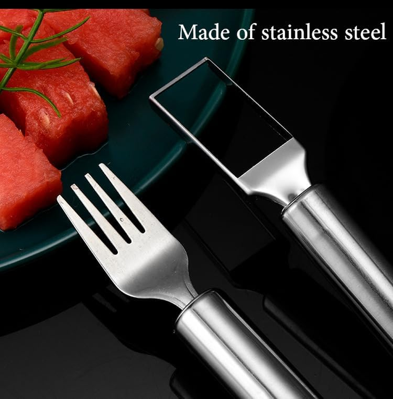 2-In-1 Watermelon Fork Slicer Cutter, Stainless Steel, Portable Cutter Slicer Tool,Dual Head Fruit Forks for Home Party Camping Kitchen Gadget(1 PCS)