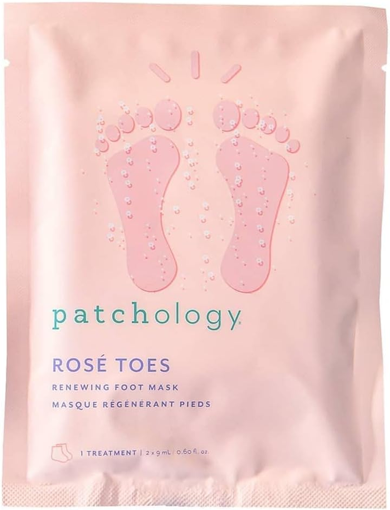 Patchology Ros&eacute; Toes Moisturizing Foot Mask &ndash; Shea Butter & Strawberry Scented Booties for Dry, Cracked Feet, Disposable Spa Socks with Resveratrol for Soothing Foot Care, Self-Care Essentials image number 1