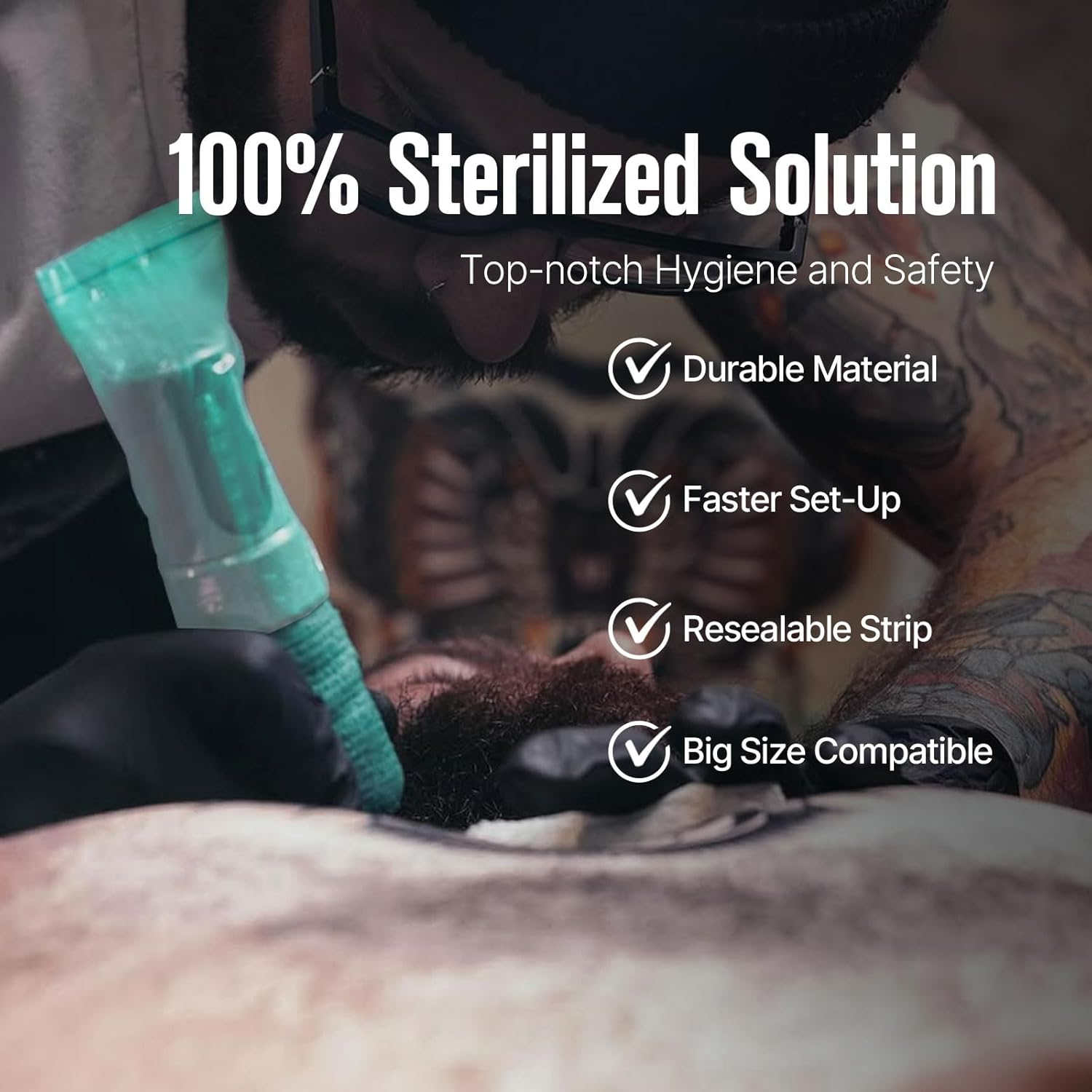 300Pcs Tattoo Machine Covers Sealable Type - 2.4&times;8 Inch Jungle Green Tattoo Pen Covers Machine Bags Sleeves for Cartridge Tattoo Machine - Professional Tattoo Supplies & Accessories