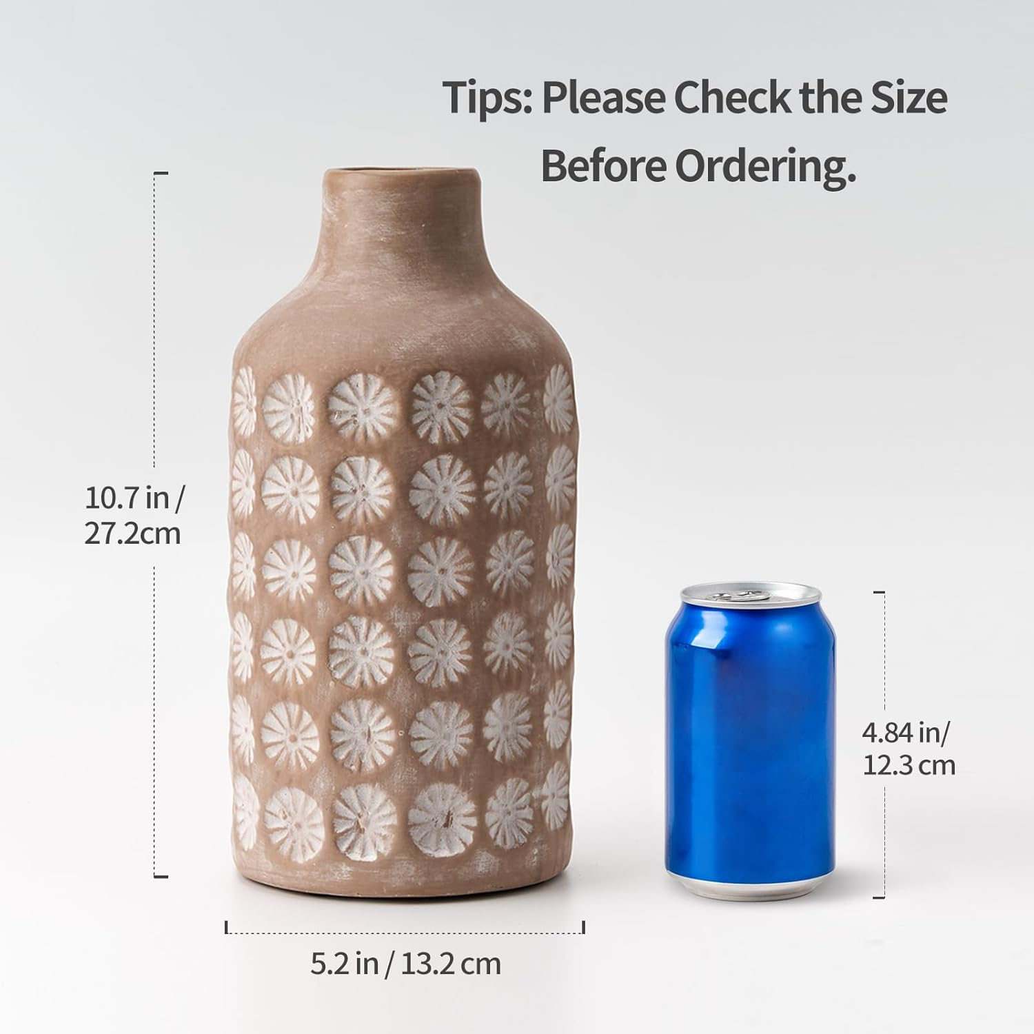 Luka Ceramic Rustic Farmhouse Vase,10 Inch Terracotta Vase,Pottery Decorative Flower Vase for Home Decor, Table, Living Room Decoration, Shelf Decor,Housewarming