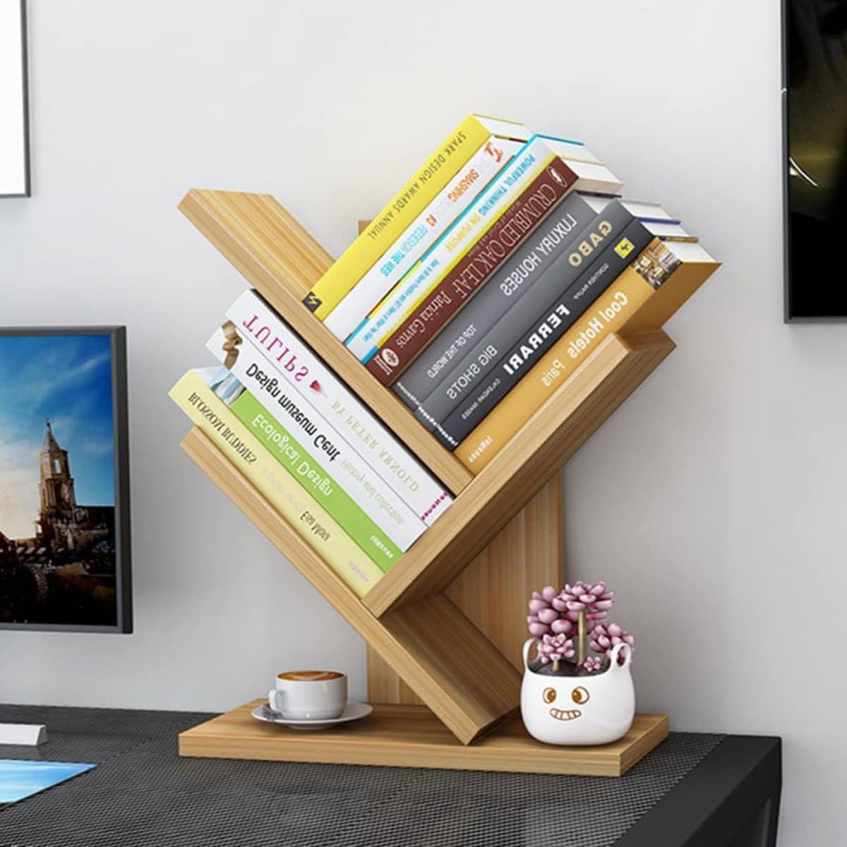 2 Tier Tree Bookshelf, 3 Shelf Bookcase, Free Standing Tree Bookcase, Display Floor Standing Shelf for Books, Book Organizer Shelves for Home Office, Living Room, Bedroom image number 3