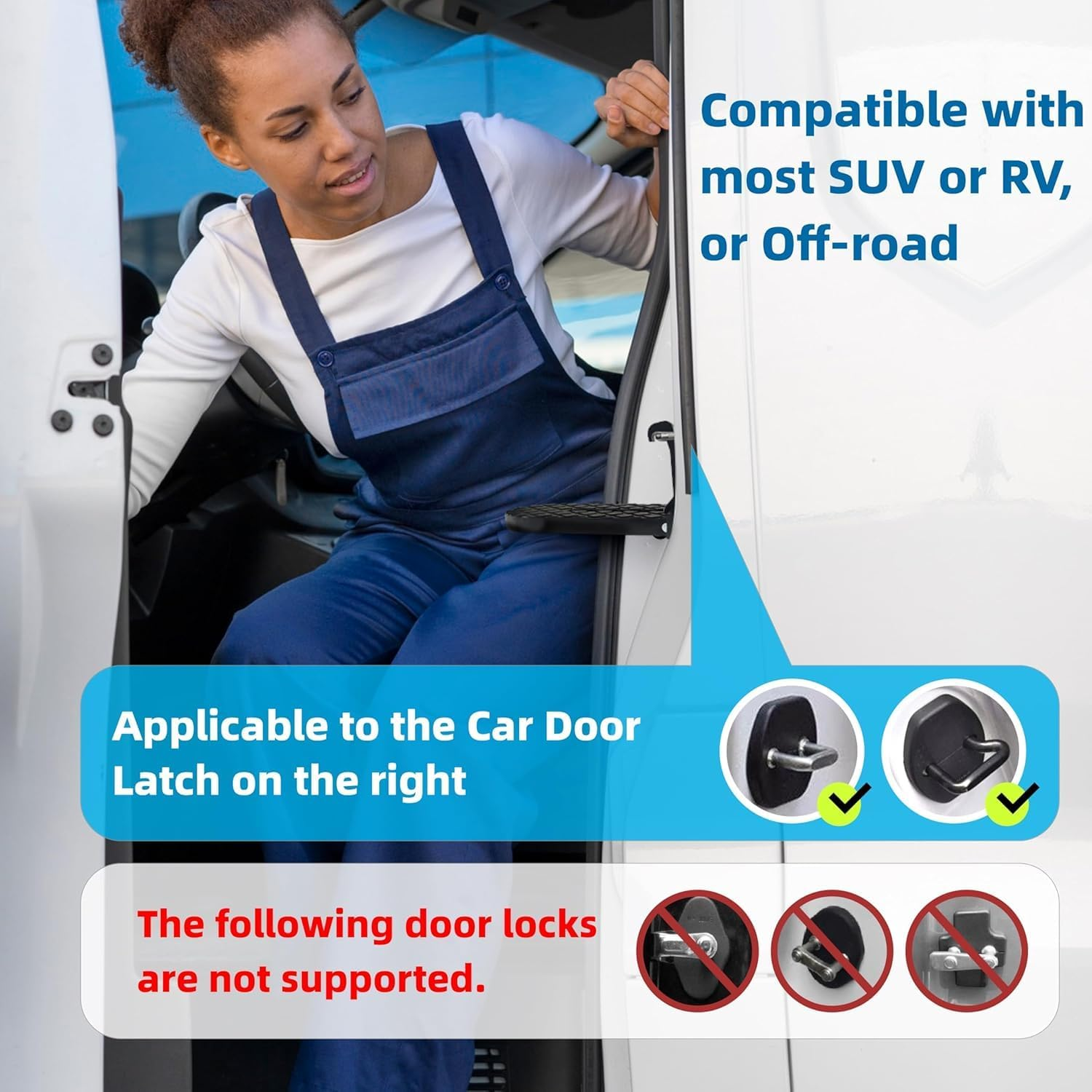 Car Door Step Folding Ladder &ndash; Heavy Duty 500Lbs Foot Peg for Roof Access | Universal Fit SUV, Jeep, 4WD & Family Cars | Non-Slip U-Shaped Pedal (Black) image number 1