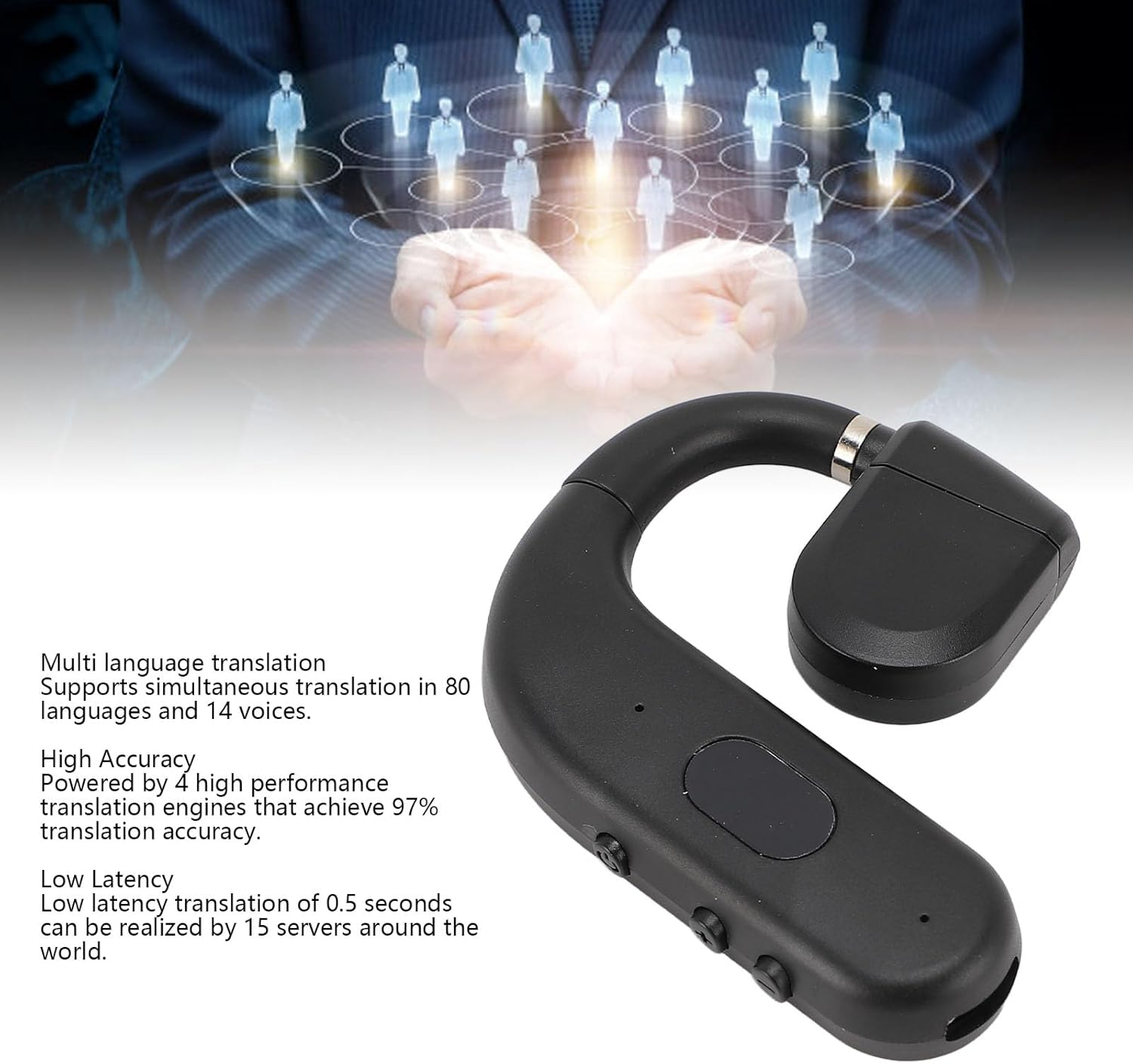 Translation Earbuds with App, Voice Translation Device, 80 Languages and 14 Accents, Real Time Translation, High Precision Hifi Stereo Bluetooth Translator Earbuds for Travel image number 3