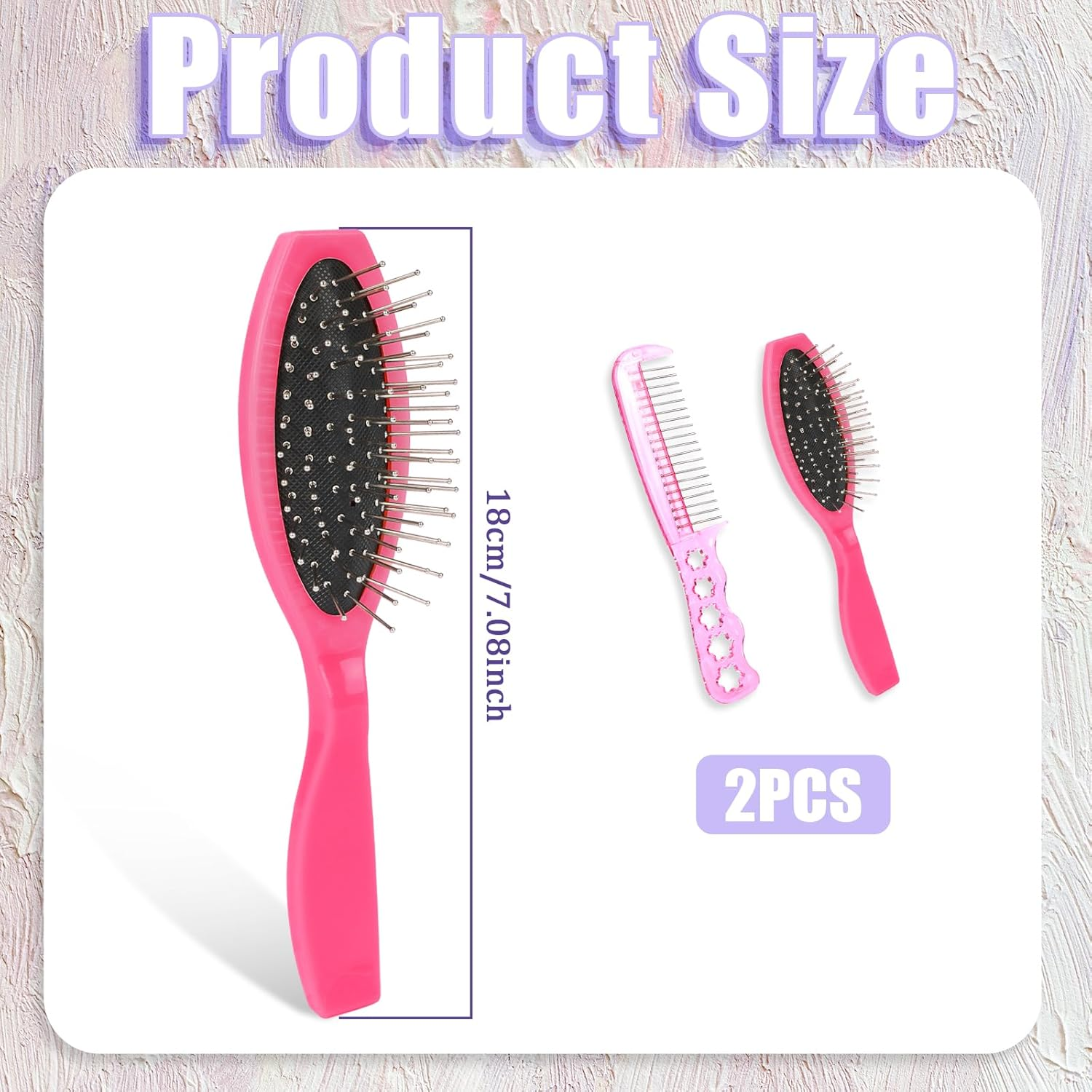 2 PCS Pink Wig Hair Brush Set, Doll Wig Brushes for Synthetic Hair Wigs Stainless Steel Metal Wire Detangling Brush Portable Wig Hair Brush Wigs Extension Brushes for 18 Inch Dolls and Other Hair Care image number 6
