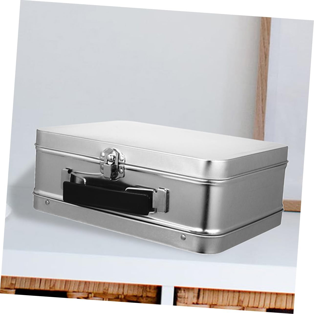 2Pcs Tinplate Storage Case Lockable Document Box Tinplate Organizer Box Container for Desktop Desk image number 2