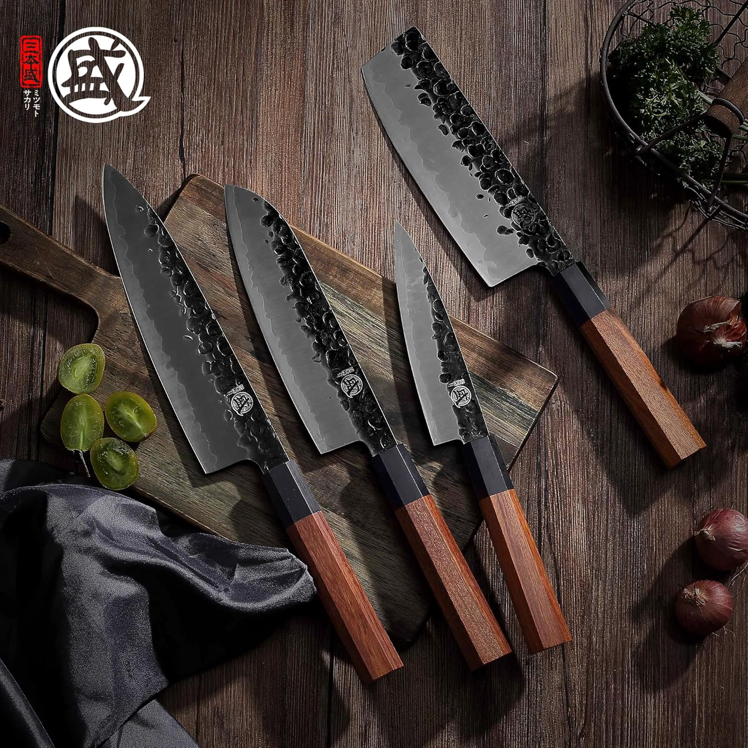 MITSUMOTO SAKARI 4PCS Kitchen Knife Set, Professional Japanaese Knife Set, High Carbon Stainless Steel Kitchen Knives, Chef Knife Sets with Wooden Box image number 4