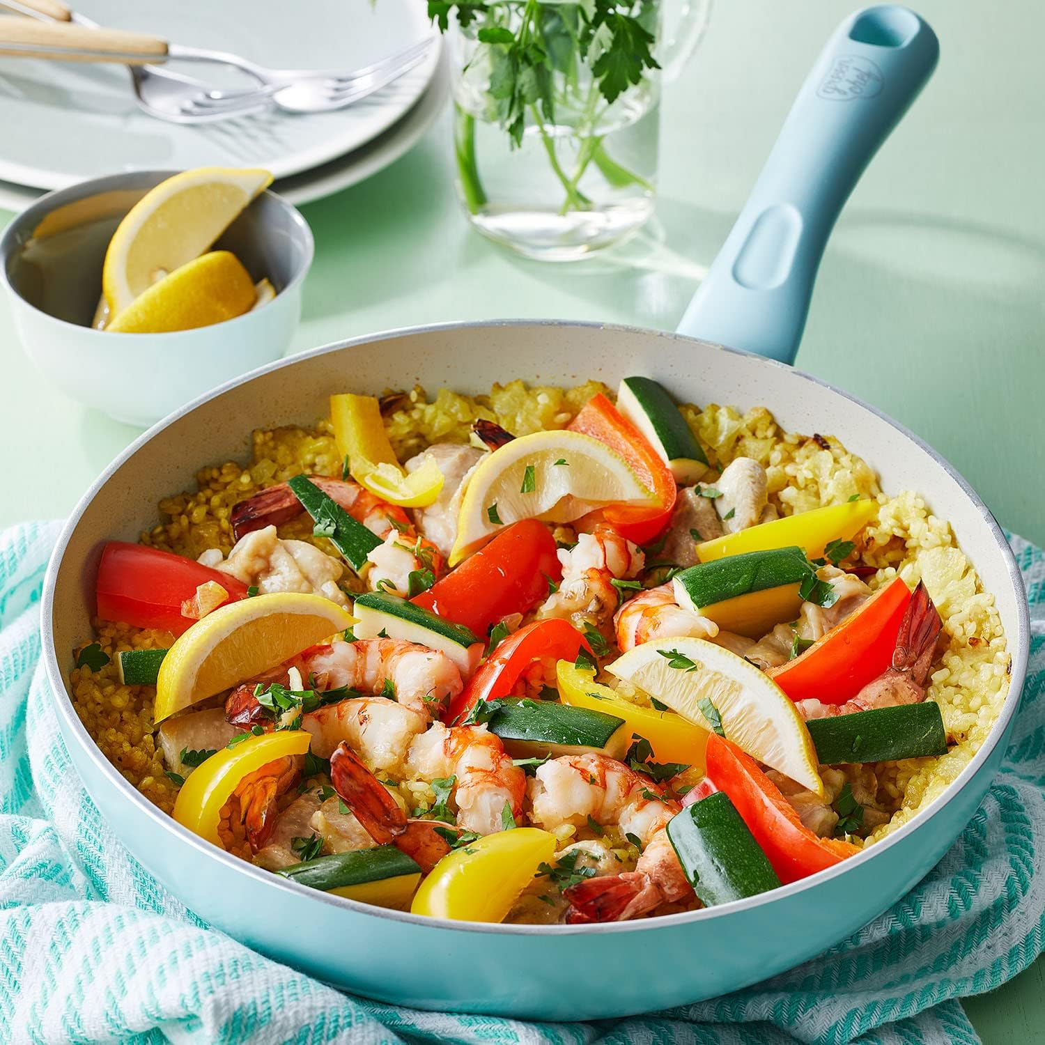 Greenpan Green Chef Fry Pan 10.2 Inches (26 Cm), IH Compatible, Ceramic Finish, Non-Stick Interior and Exterior for Easy Cleaning, Non-Toxic, Earth Color, Mint Green image number 5