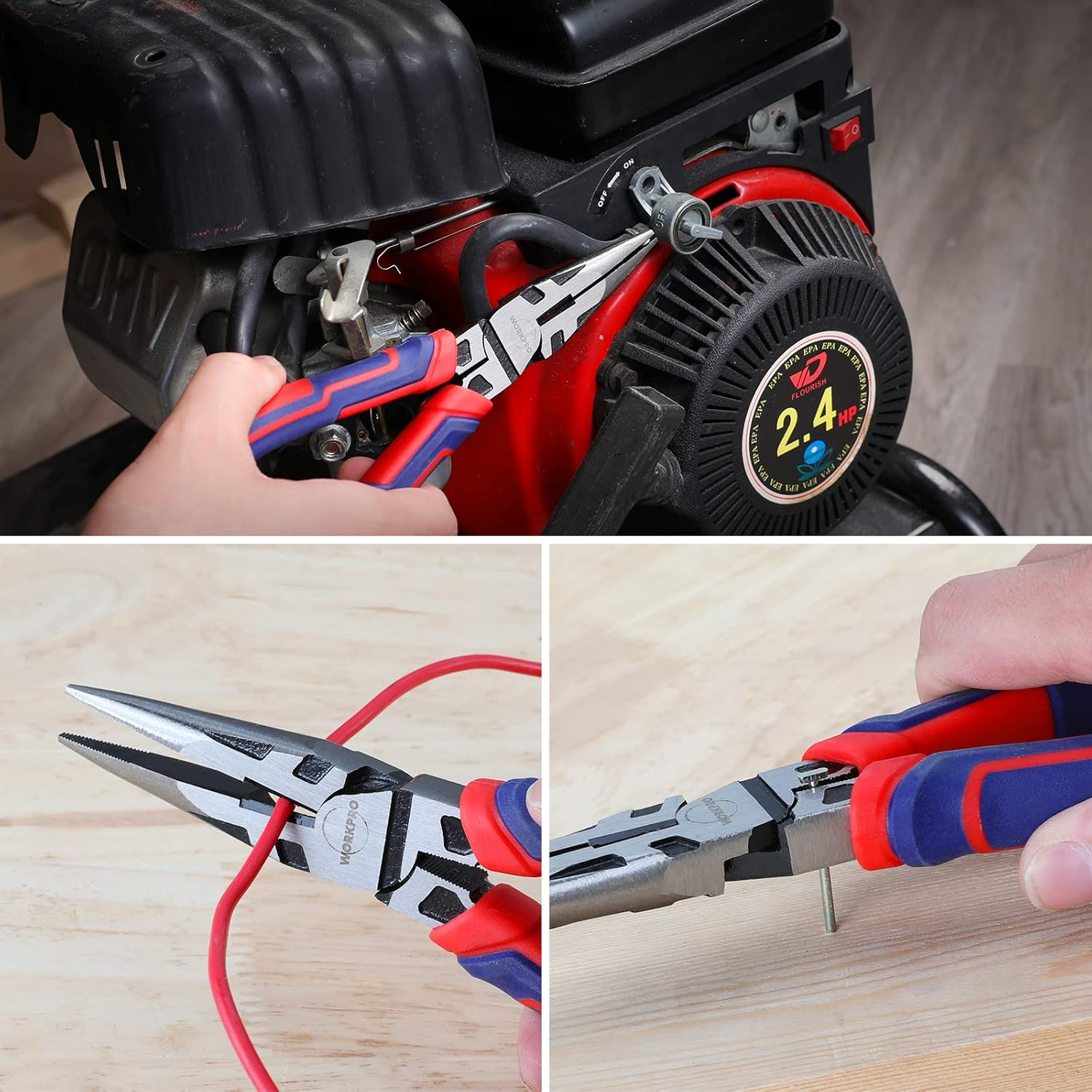 WORKPRO Premium 20Cm Needle Nose Pliers, Paper Clamp Precision, Heavy-Duty CRV Steel, Large Soft Grip with Wire Cutter, Long Nose Cutting Pliers image number 2