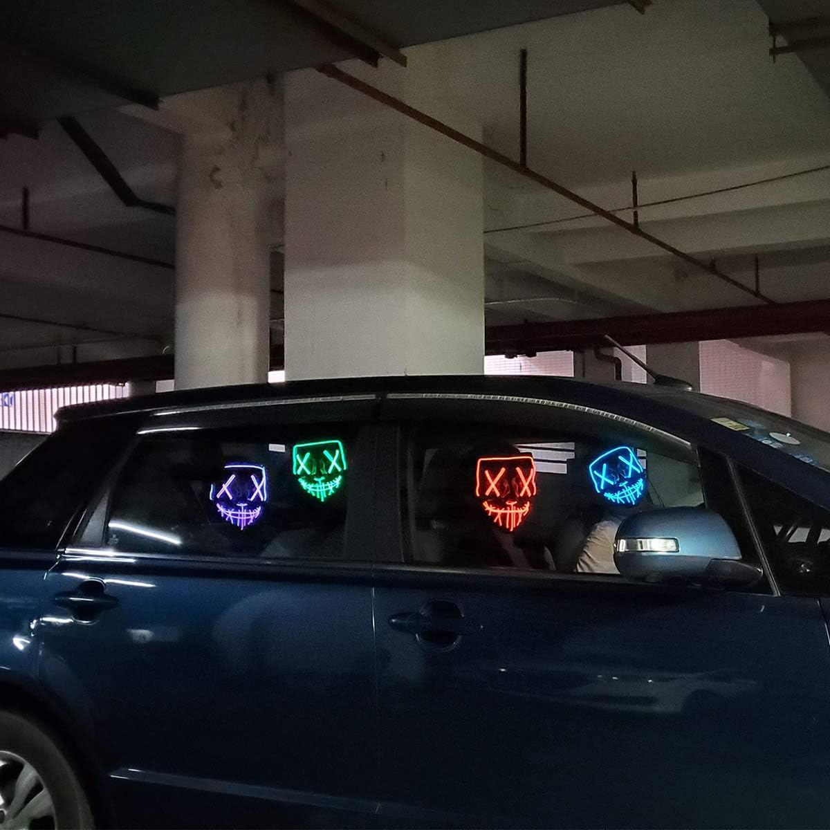 2 Pack Halloween Purge Mask,Led Light up Mask Scary Mask for Man Kids Cosplay Halloween Costume Masquerade Parties,Carnival