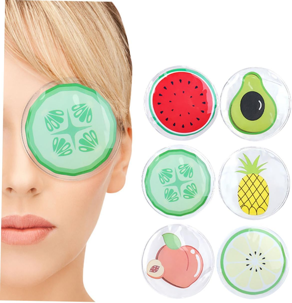 CIYODO 6Pcs Fruit-Shaped Cooling Eye Pads PVC Gel Reusable Eye Patches Soothing Cold and Warm Therapy and Swelling