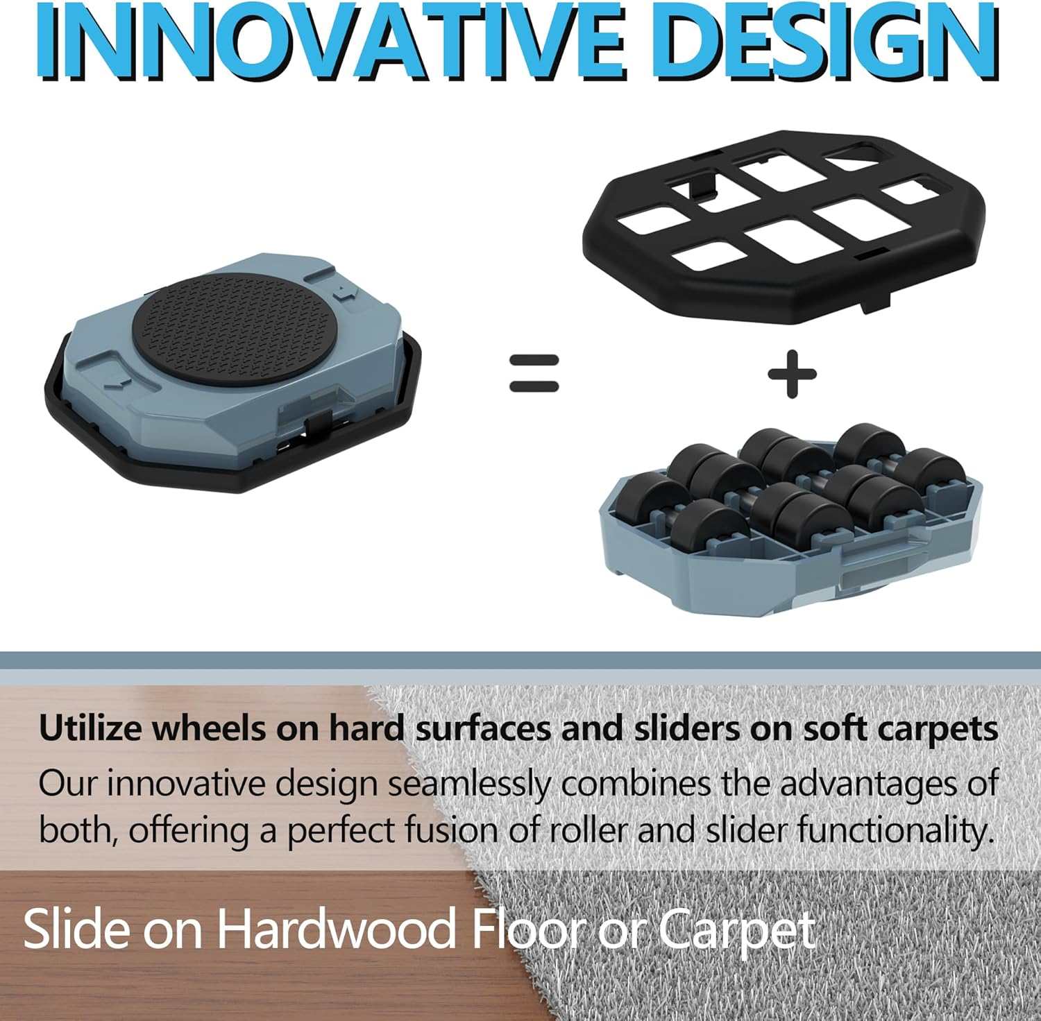 Furniture Lift Mover Tool, Heavy Duty Furniture Lifter and Movers Set with Sliders - Easily Move Heavy Items on Hardwood Flooring and Carpet (Grey Blue) image number 4