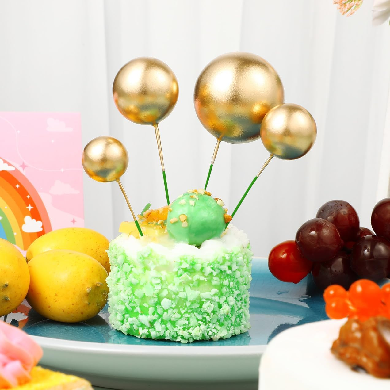 Amosfun 20Pcs Golden Ball Cake Decoration round Ball Cake Toppers Cupcake Ornaments Creative Decorations for Wedding Birthday Party image number 3