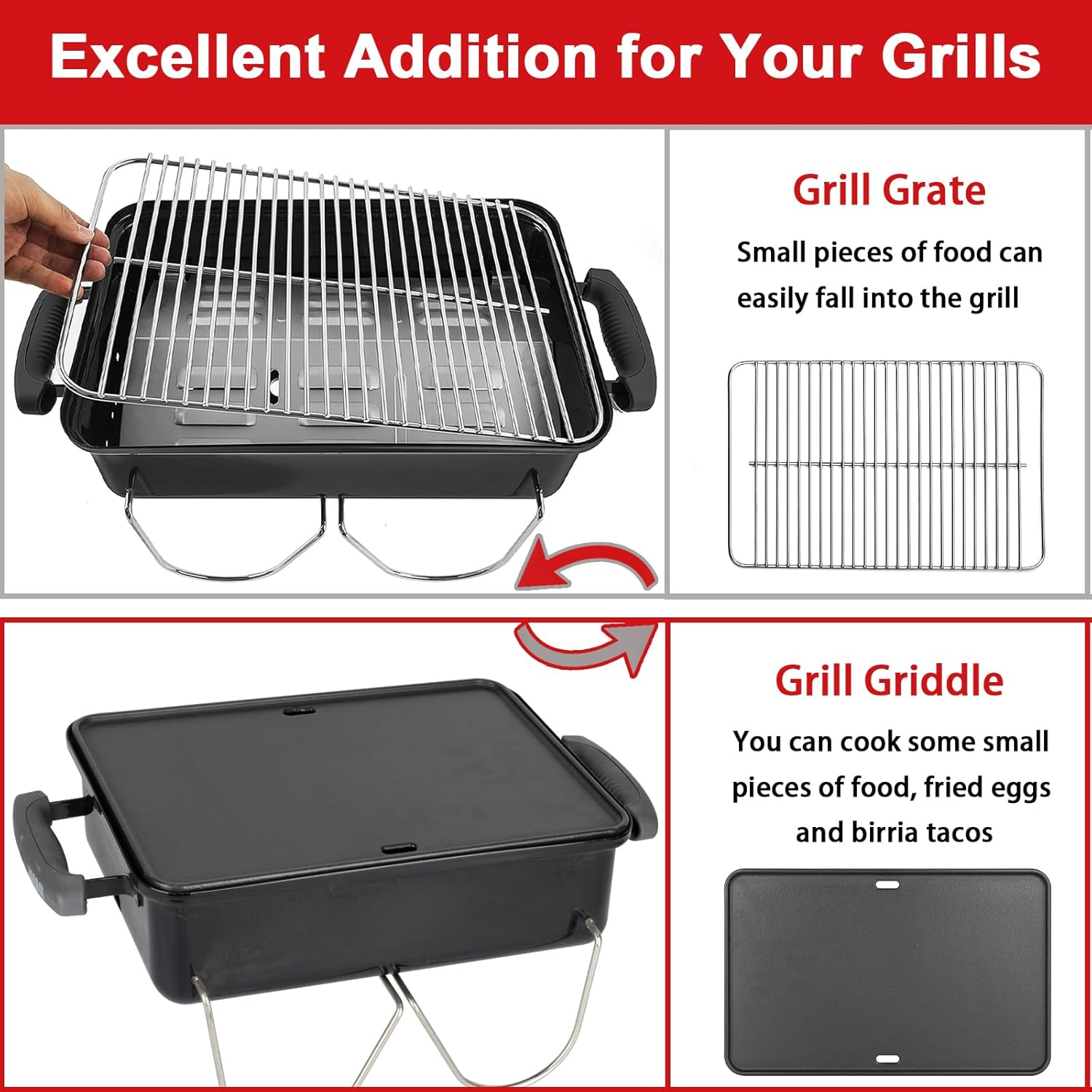 80631 Cast Iron Cooking Griddle for Weber Go-Anywhere Charcoal and Gas Grills, 16"X10" Grill Griddle Pan, Portable for Indoor Stovetop/Outdoor Camping BBQ, Replacement for Weber 70211 3634 67195 image number 5