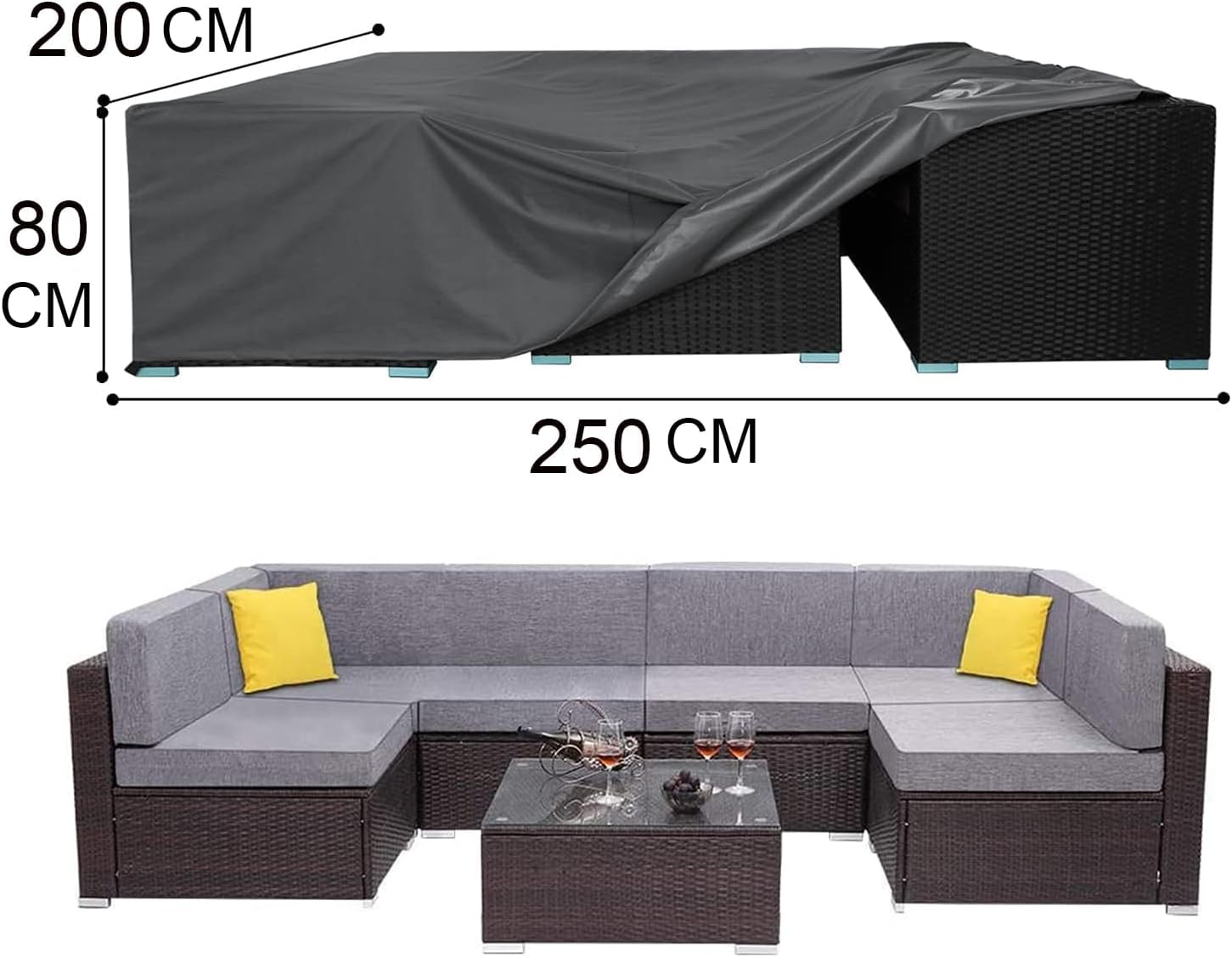 Patio Furniture Cover, 420D Garden Furniture Set Cover Waterproof, Outdoor Table and Chair Set Covers, Heavy Duty Oxford Fabric Furniture Covers Dust Proof Anti-Uv (Black, 250X200X80Cm) image number 1