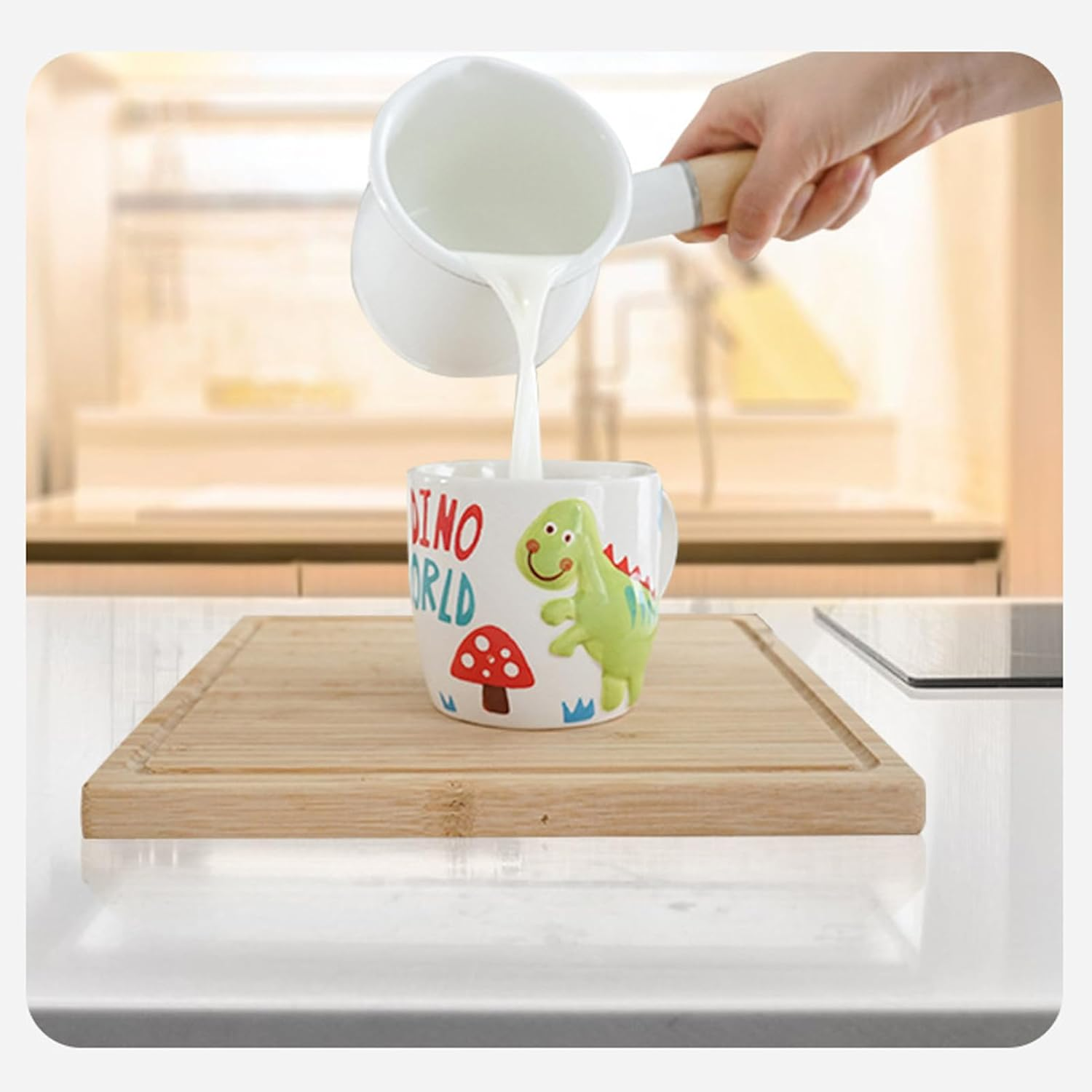 Small Size Non-Stick Milk Pan with Wooden Handle, Electromagnetic and Gas Universal Flat Bottomed Pot, 550Ml Whitemilk image number 5
