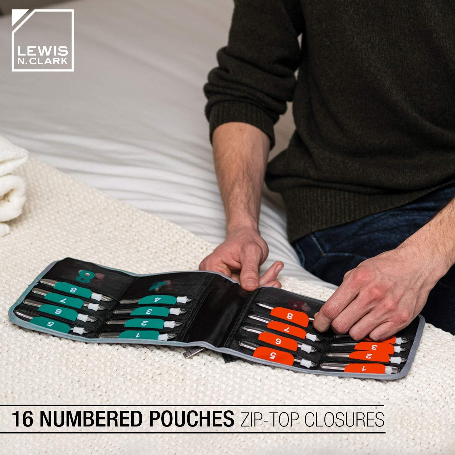 Lewis N. Clark AM/PM Folding Pill Organizer + Supplement Case for OTC Medicine,  + Vitamins - 16 Slot Pouch, Gray image number 5