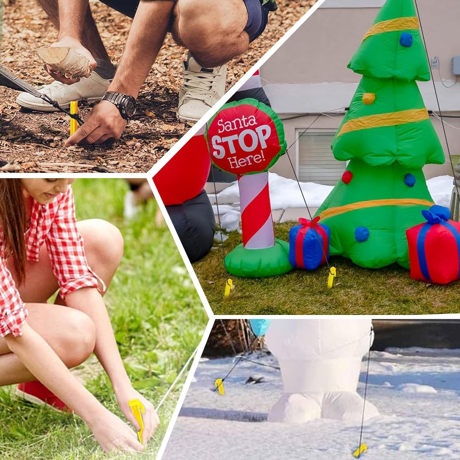 20 PCS Heavy Duty Tent Stakes, 30CM/12INCH Awning Pegs, Canopy Anchoring Pegs, Durable Spike Hook Tent Stakes, Sand Stakes, Camping Caravan Pegs Stakes, Outdoor Camping Beach Spikes Stakes (Yellow) image number 4