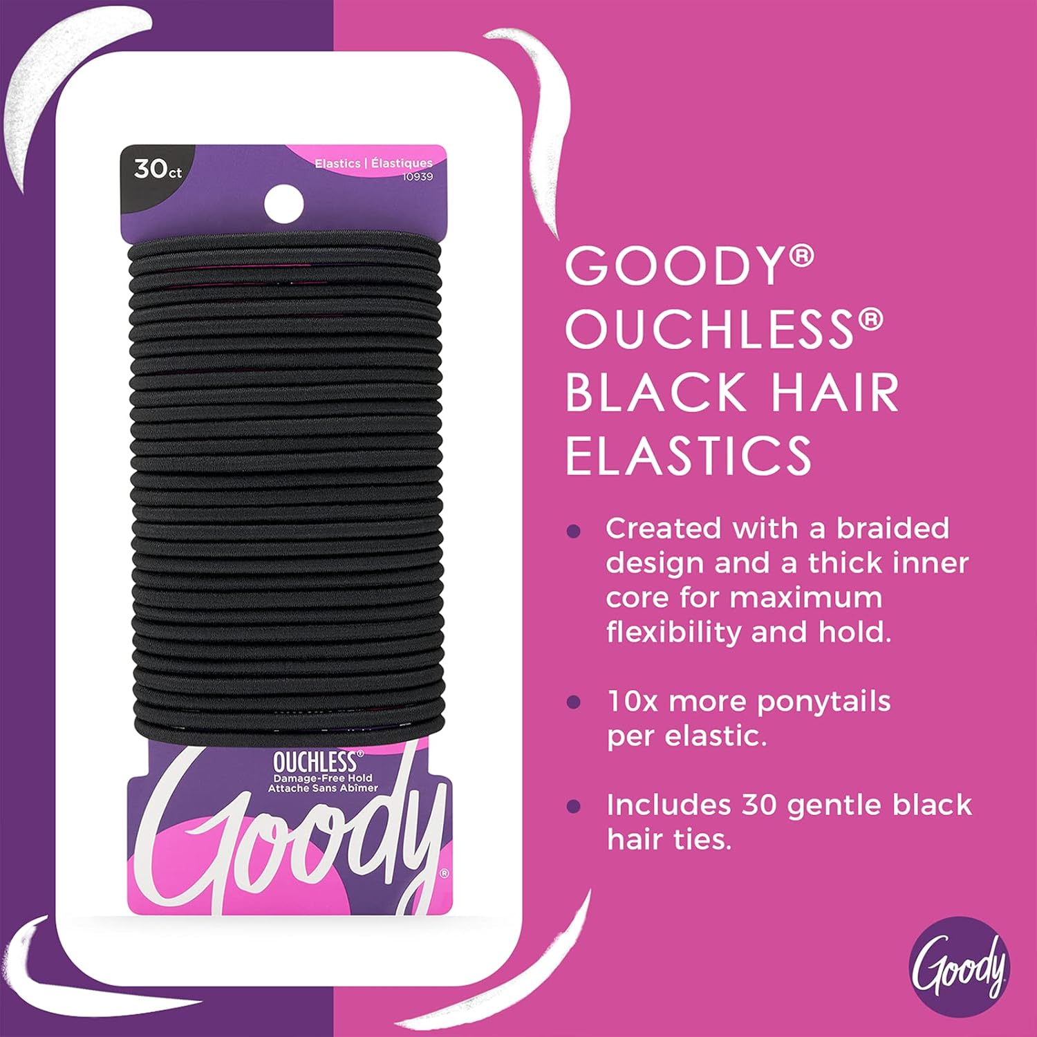 Goody Ouchless Hair Ties, Damage-Free Hold, 4MM Hair Elastics, Hair Styling Accessories for Women, All Hair Types, Black - 30 Ct - Brunette image number 7