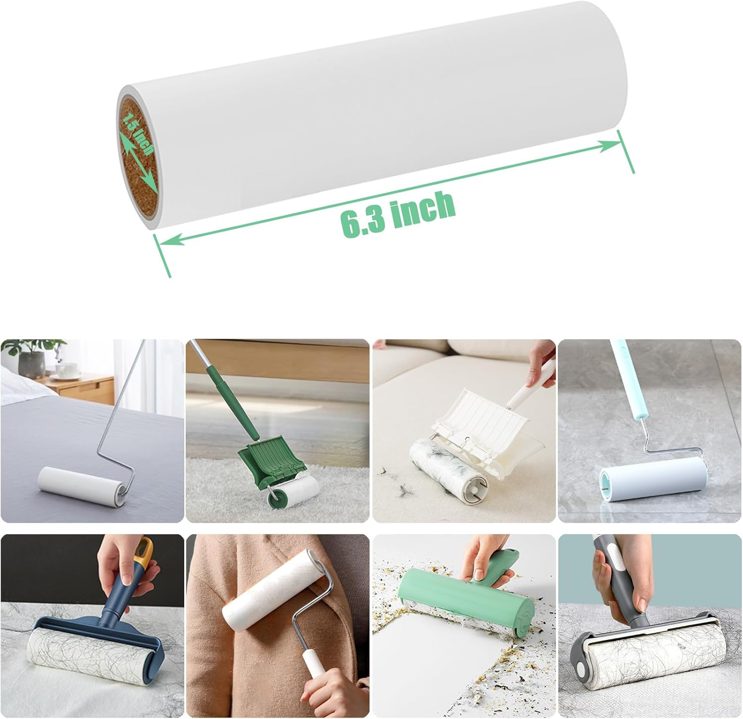 6.3 Inch Lint Roller Refills Only, Extra Sticky Lint Remover Refills for Pet Hair Sticky Roller Refill Adhesive Tape Easy Peel 60 Sheets per Roll, Pack of 5, Total 300 Sheets (6.3'' Wide) image number 1