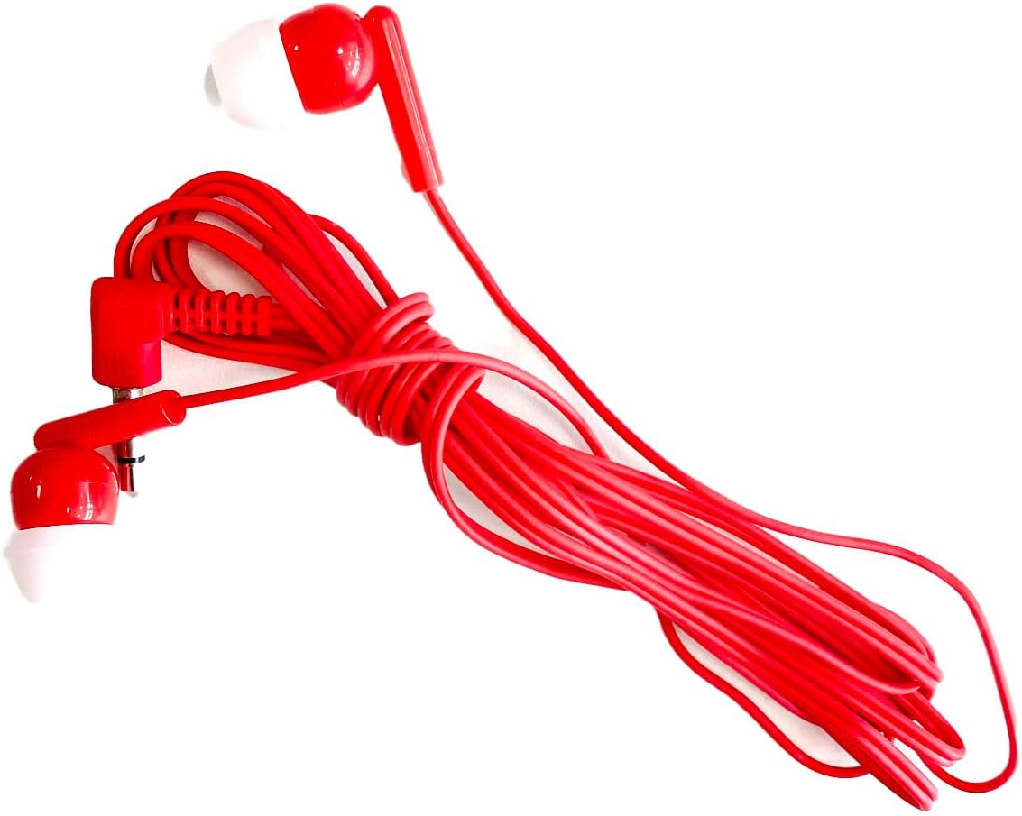 M&E Pack of 100 Disposable Headphones, Headphones with 3.5 Mm Jack, in Individual Pockets for Maximum Hygiene, Colour: Red image number 3