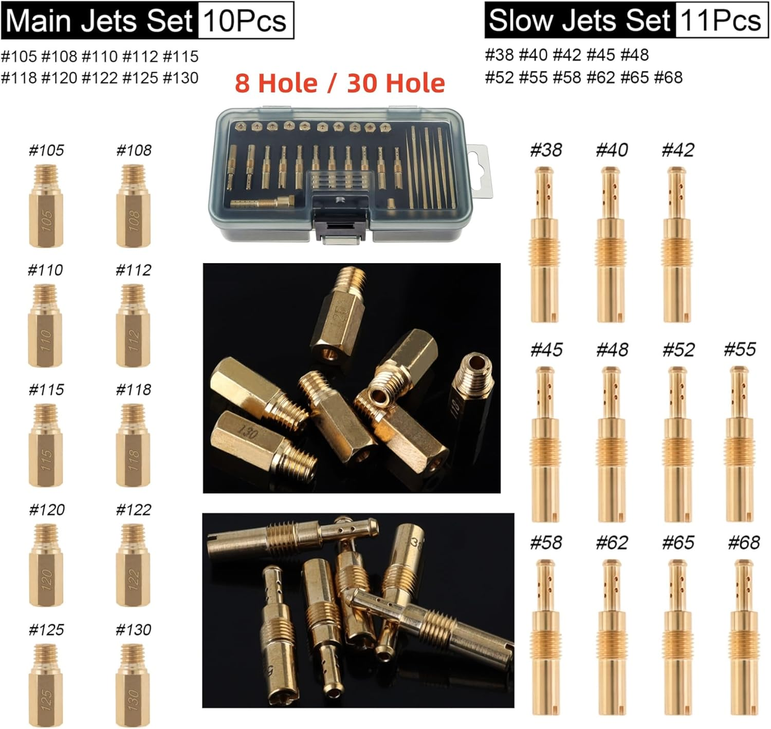 Windance 30Pcs Carburetor Main Slow Jet Injection Nozzle Emulsion Tube Nozzle Holder Kit Fit for CVK PWK PWM/PE 26/28, Brass Nozzles Modified Kit (8 Hole) image number 5